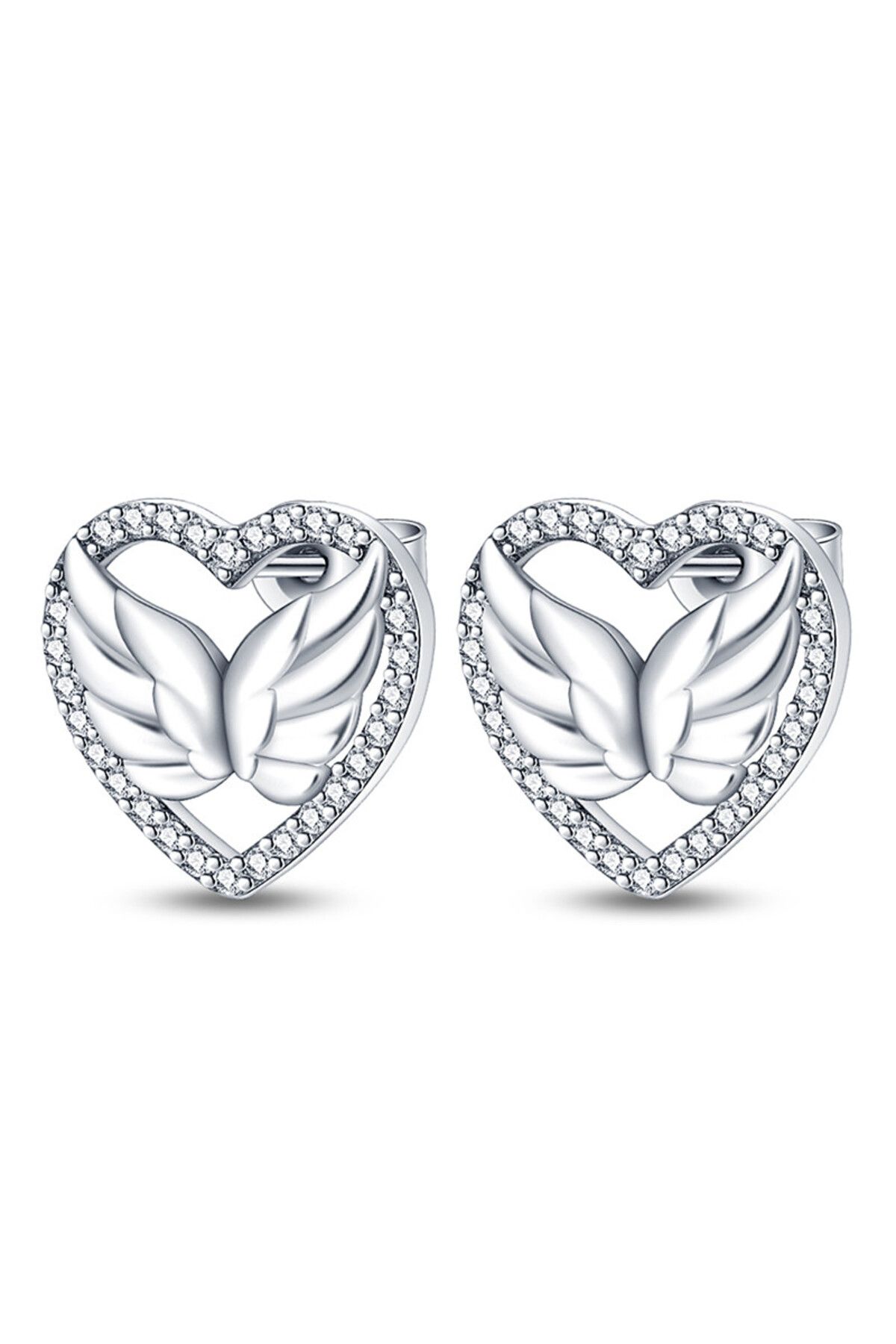 delis-925 Silver Earrings, Jw605, Heart Pattern, Rhodium Plated 1
