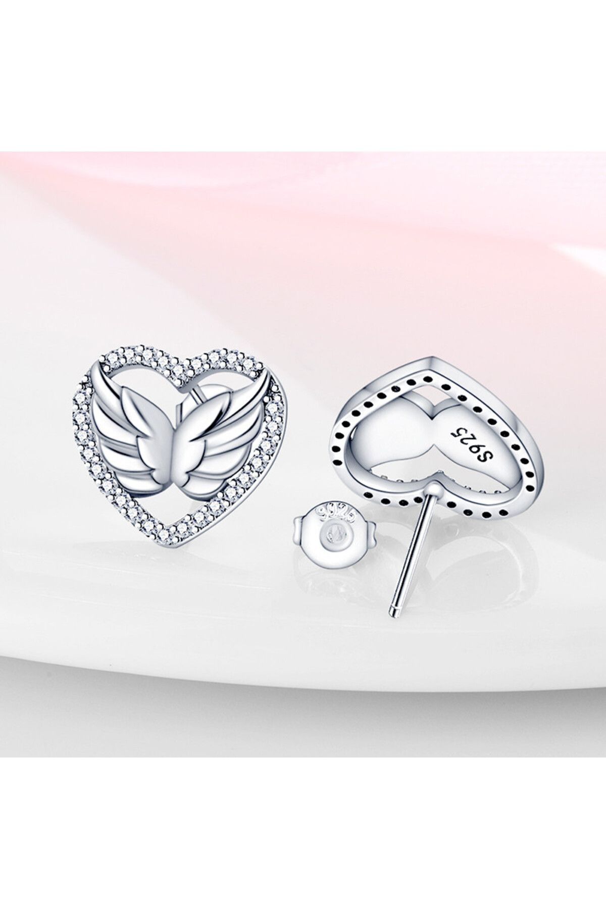 delis-925 Silver Earrings, Jw605, Heart Pattern, Rhodium Plated 4