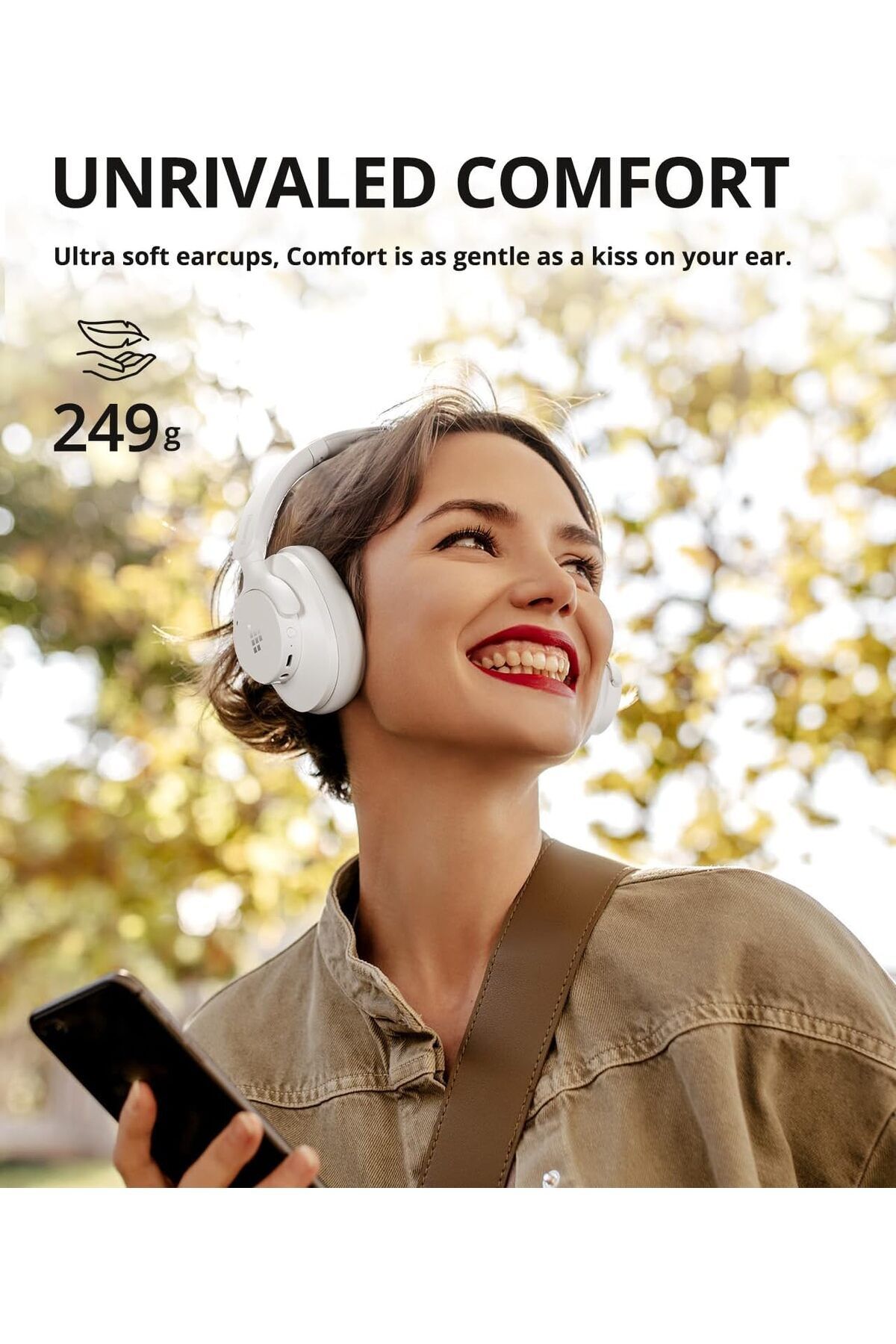 Tronsmart-Q20s Hybrid Active Noise Cancelling Headphone, Wireless Over Ear Headphones With Mic White 7