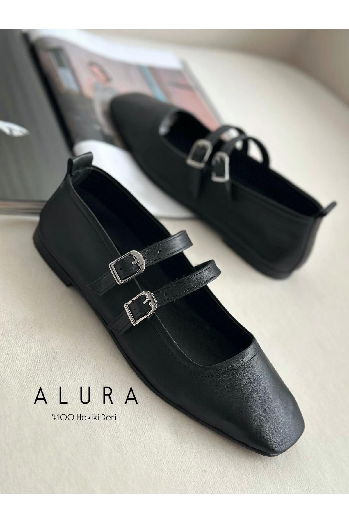 Zuum Alura % 100 Hakiki Deri Kadın Babet - Siyah Deri