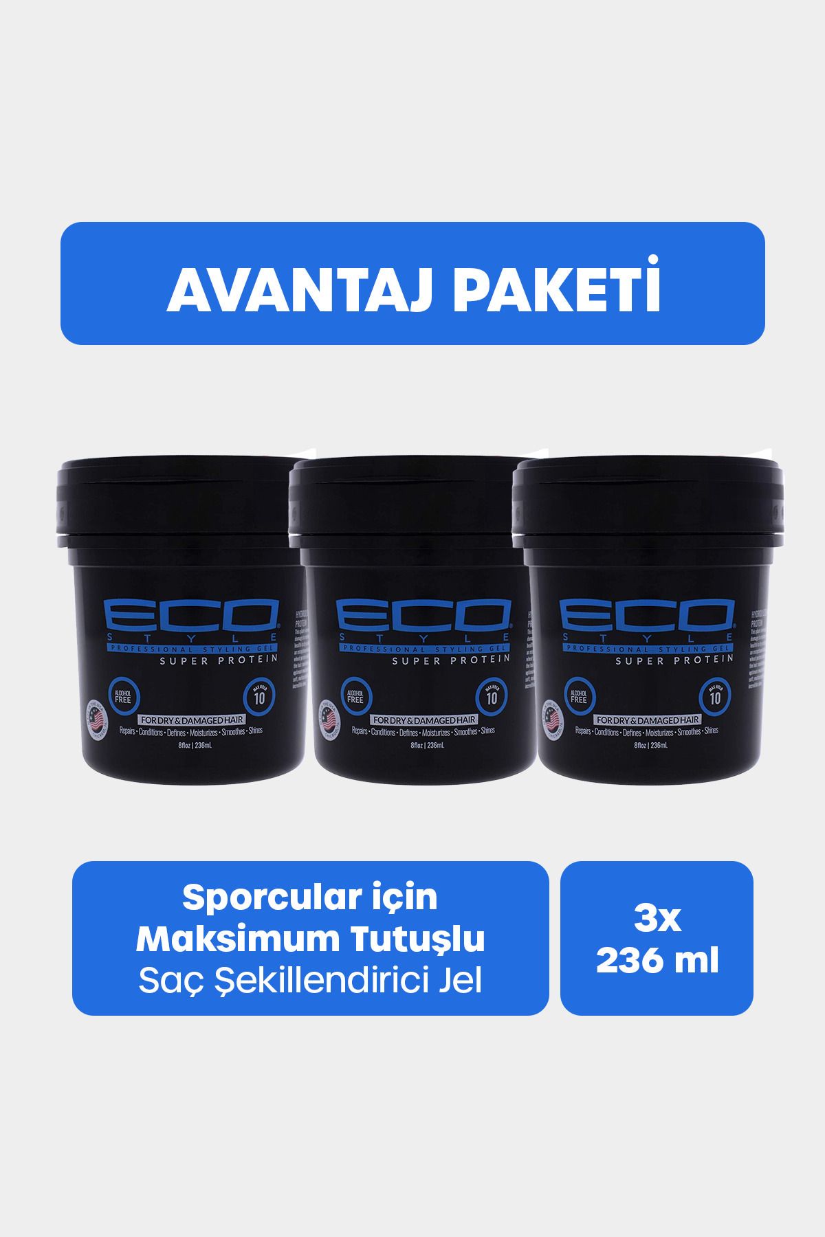 ECO STYLE Super Protein Saç Jölesi Maximum Tutuş 3x236 Ml Styling Gel Max Hold