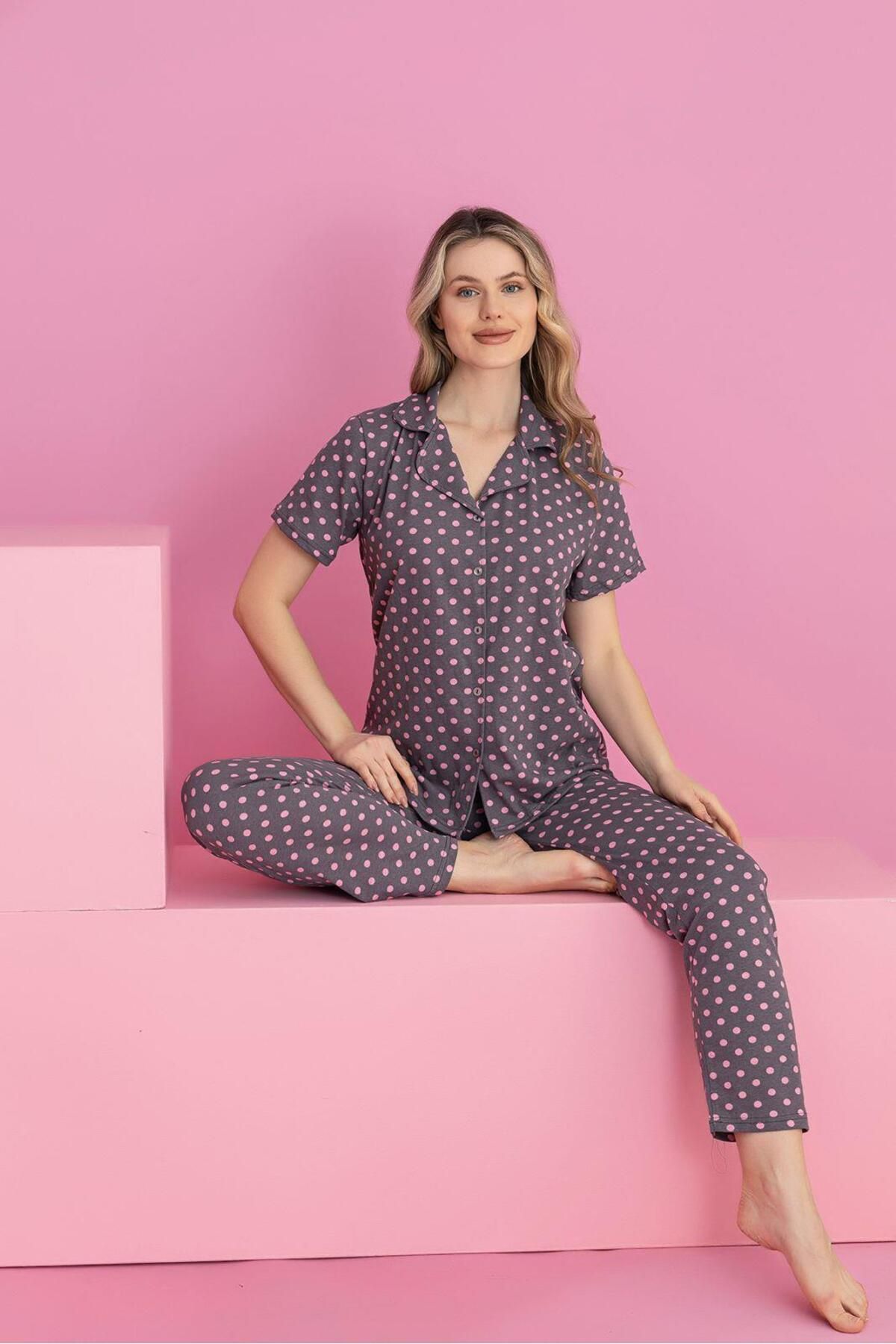 ZambakModa MİLAN DESENLİ DÜĞMELİ PİJAMA TAKIMI