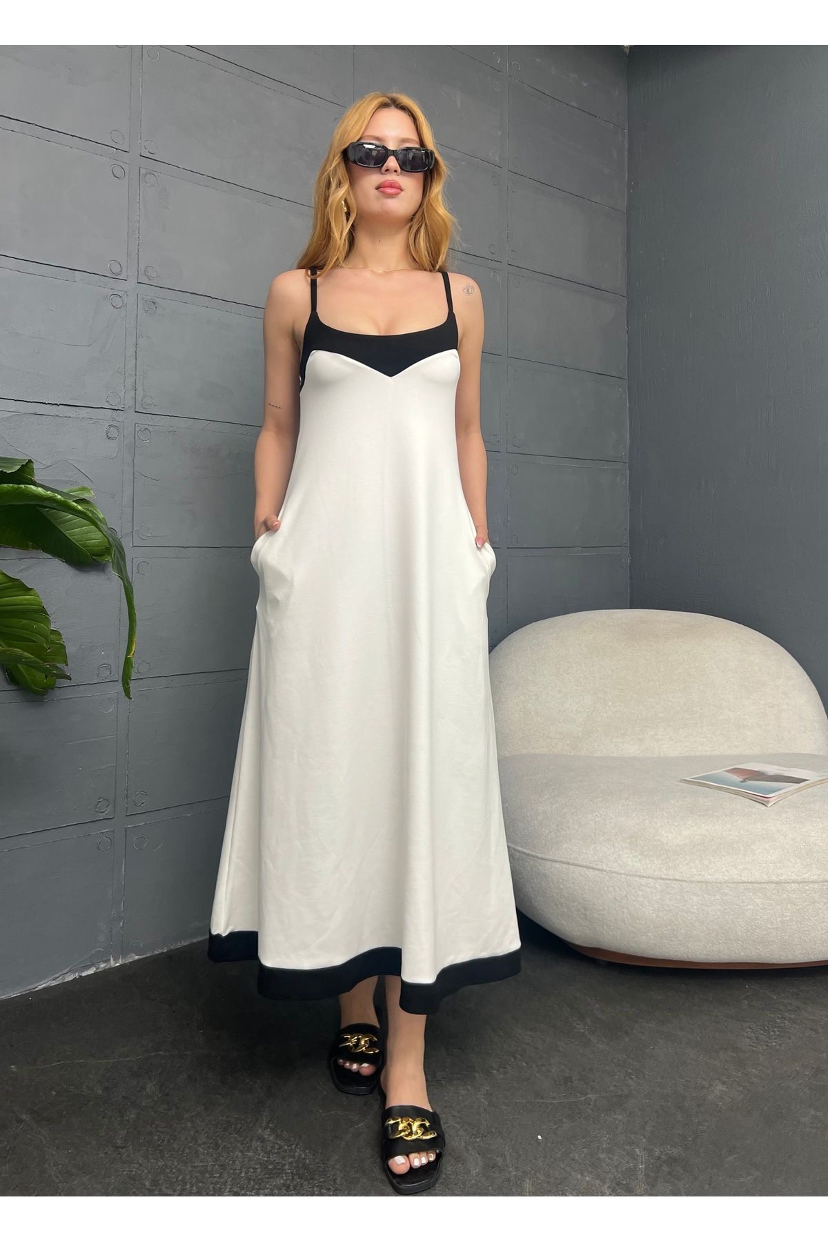 Cistern İstanbul-Rochie lungă de vară cu bretele albe de damă 7