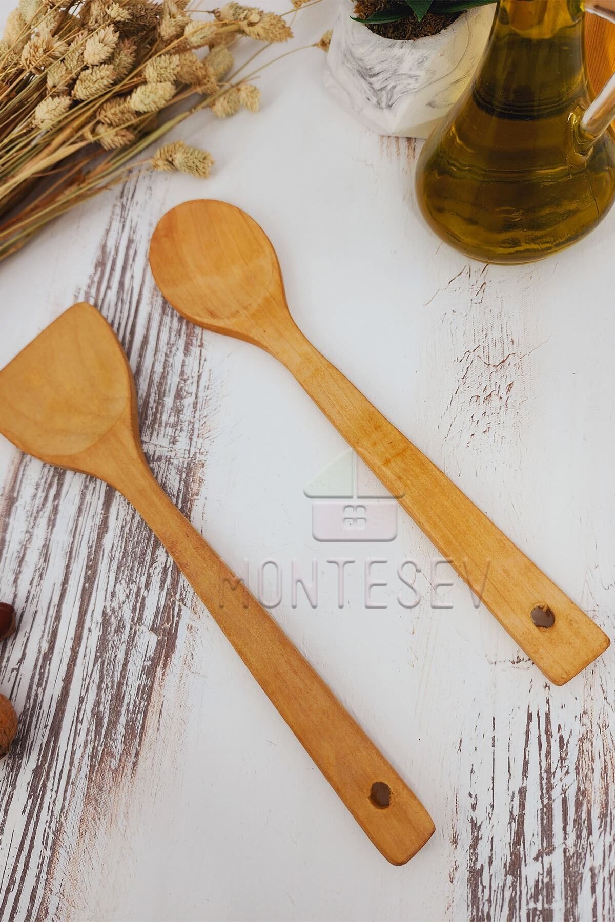 MONTESEV-Wooden Wooden Kitchen Spoon Set 2 Pieces Beech, Boxwood and Bamboo Wood Spoon 3