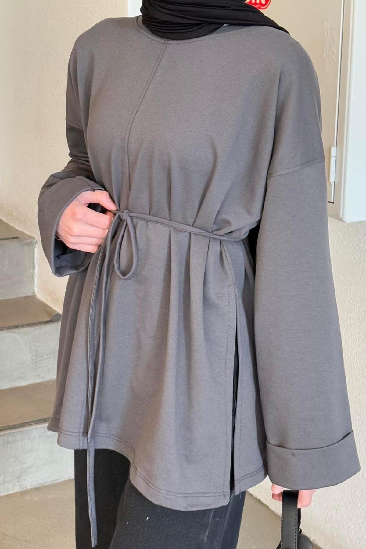 Lamelif  Yırtmaç Detaylı Sweat Antrasit - Görsel 3