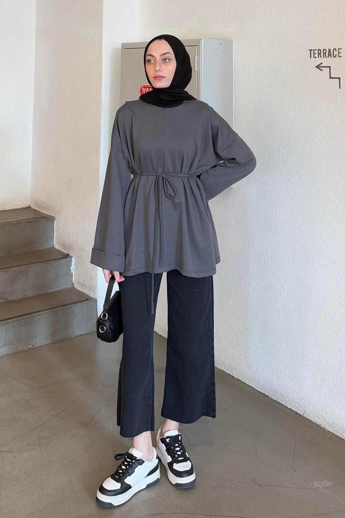 Lamelif  Yırtmaç Detaylı Sweat Antrasit