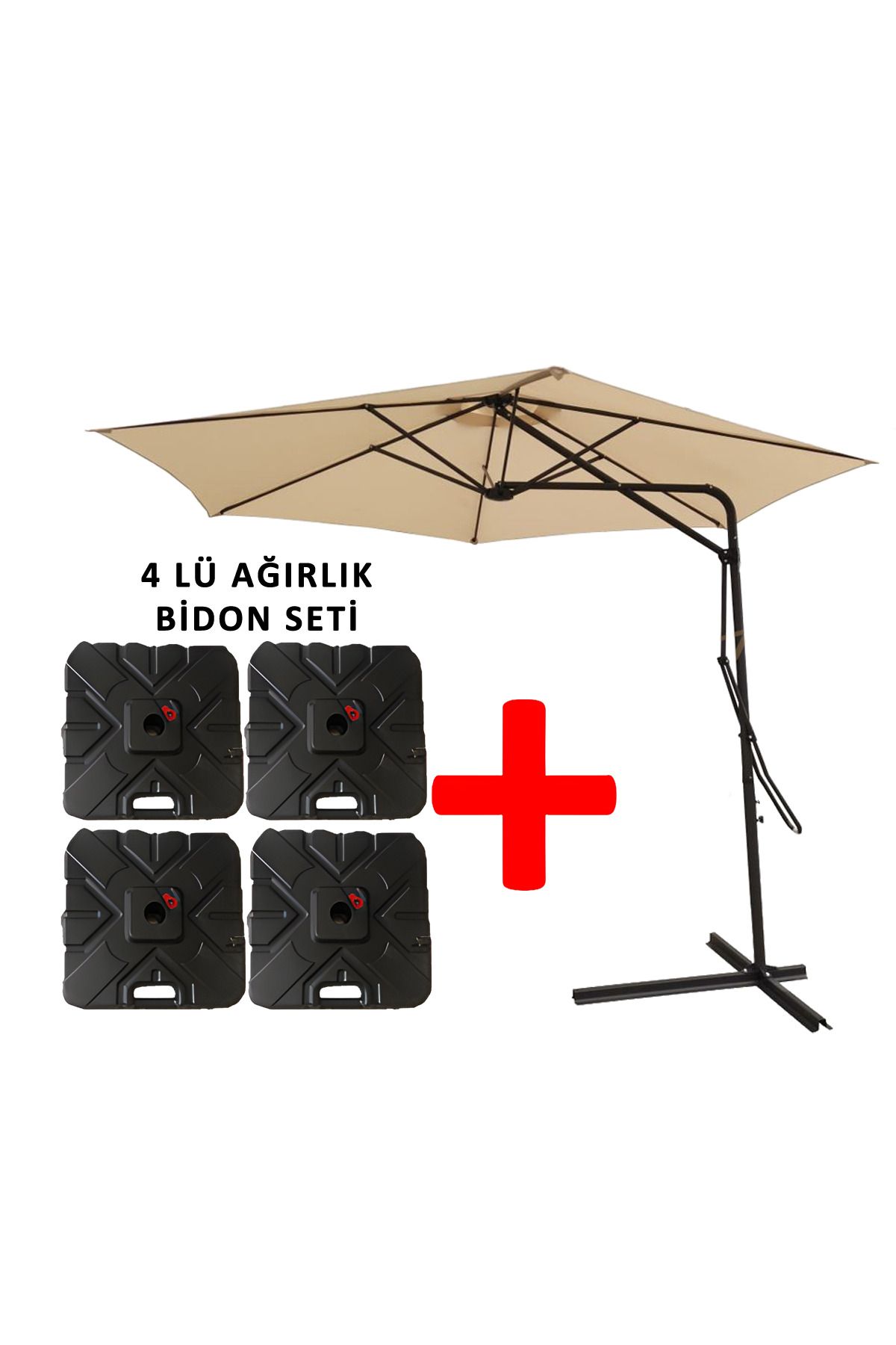 GUNBO HOME 3 Mt Şemsiye + 4 Lü Ağırlık Seti Havuz Şemsiyesi Bidonlu, Bahçe Şemsiyesi, Teras Şemsiyesi Set