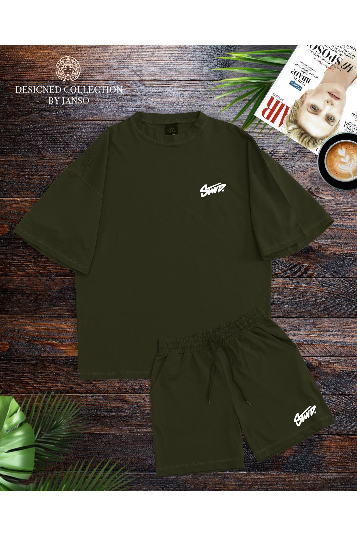 ACTIVE MODA-- Men's Short Sleeve Dwts5 Printed Tshirt-Shorts Set Large Size 2-Pack Oversized 2