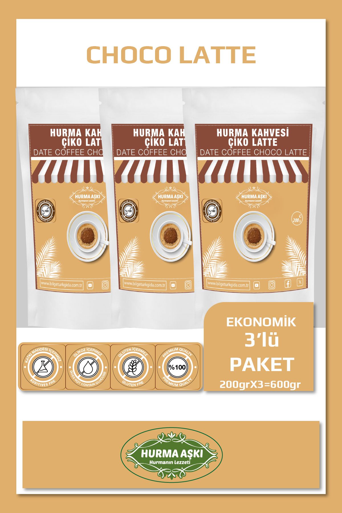 Hurma Aşkı Hurma Kahvesi Çiko Latte 200GrX3=600