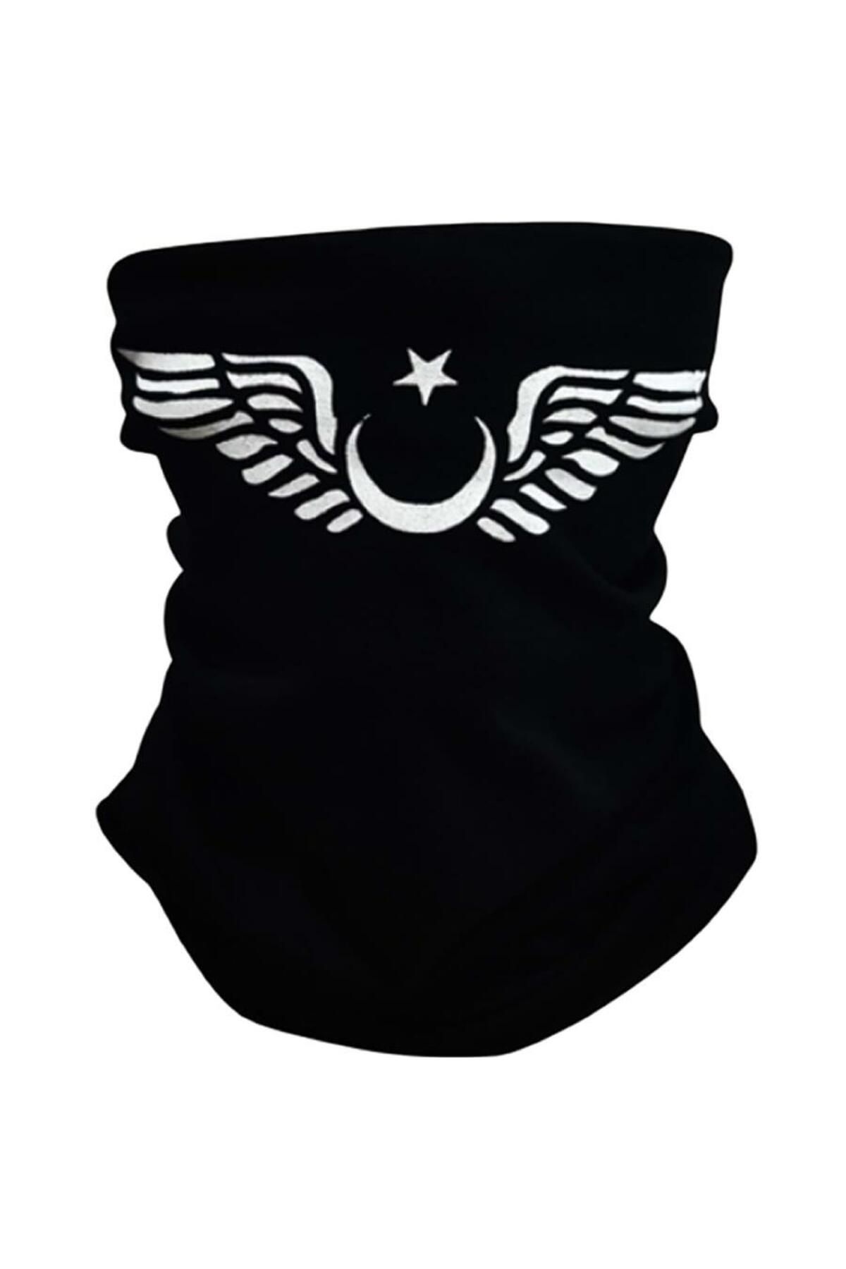 bardakcı bike Buff ( Bandana) Yüz Maskesi Ayyıldız Baskılı Siyah