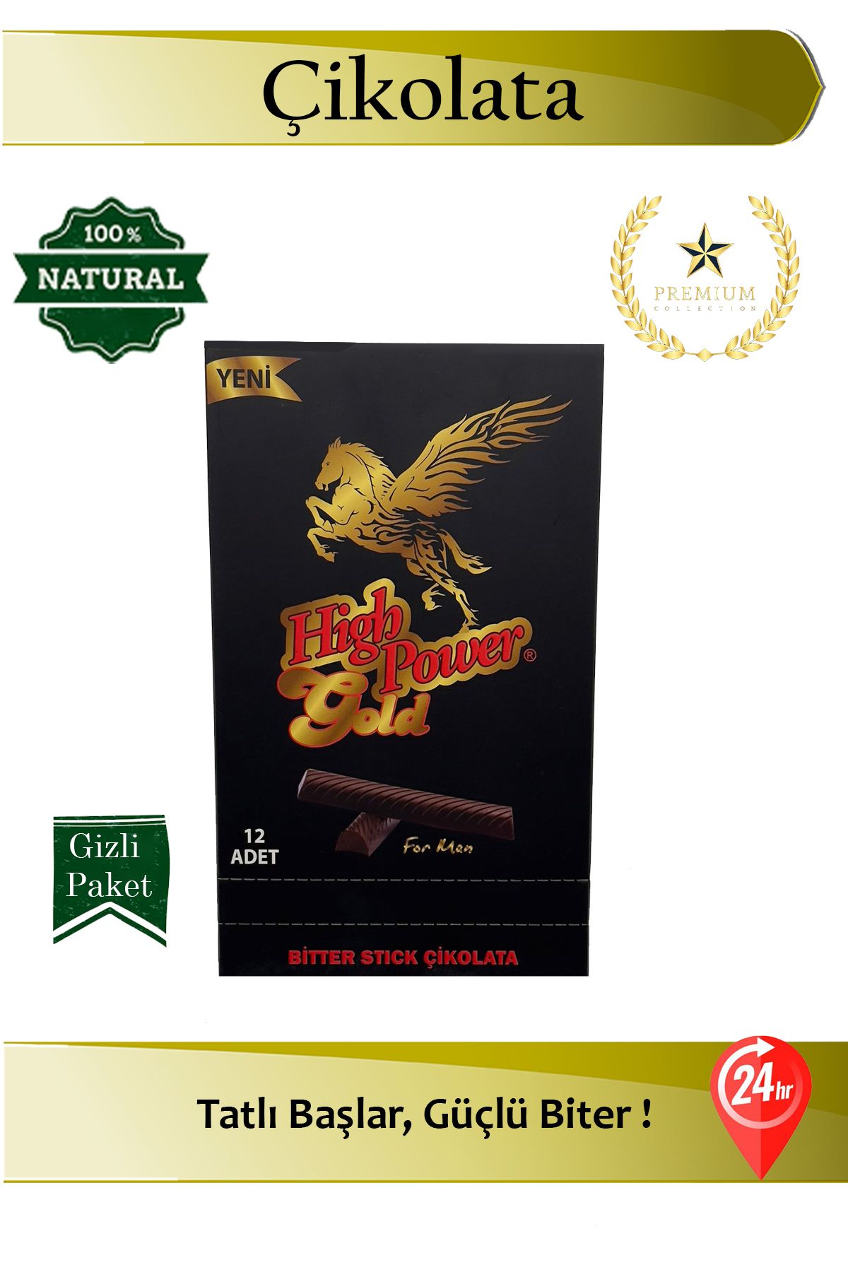 HIGH POWER Herbioxs High Power Gold Bitter Stick Çikolata 1 Adet Premium Seri 24 Saat Etkili