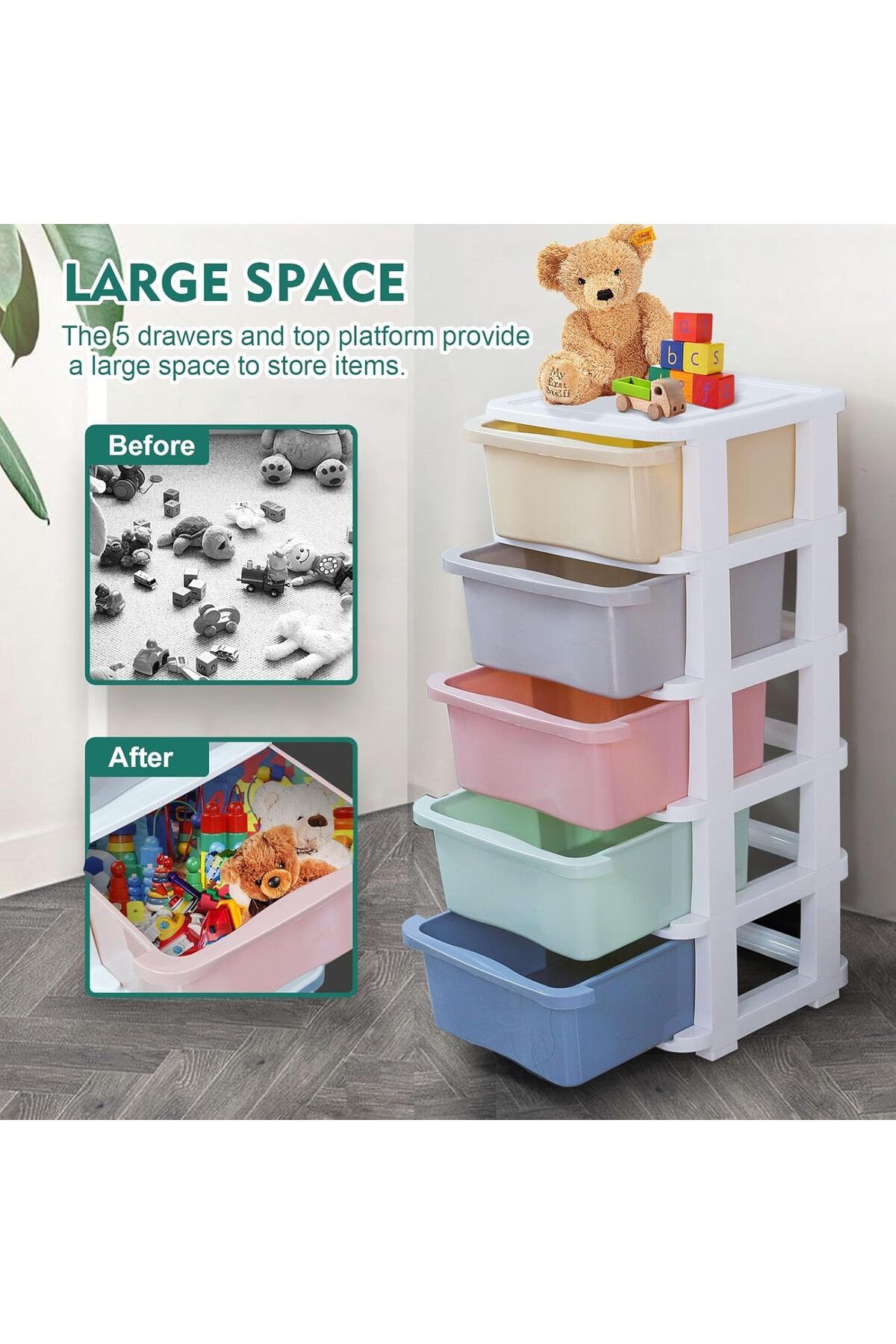 SKY TOUCH-Drawer Storage Cabinet Organizer,Drawer Organizer,Multi-Color 5-Tier Drawers with Wheels for Clothes 6
