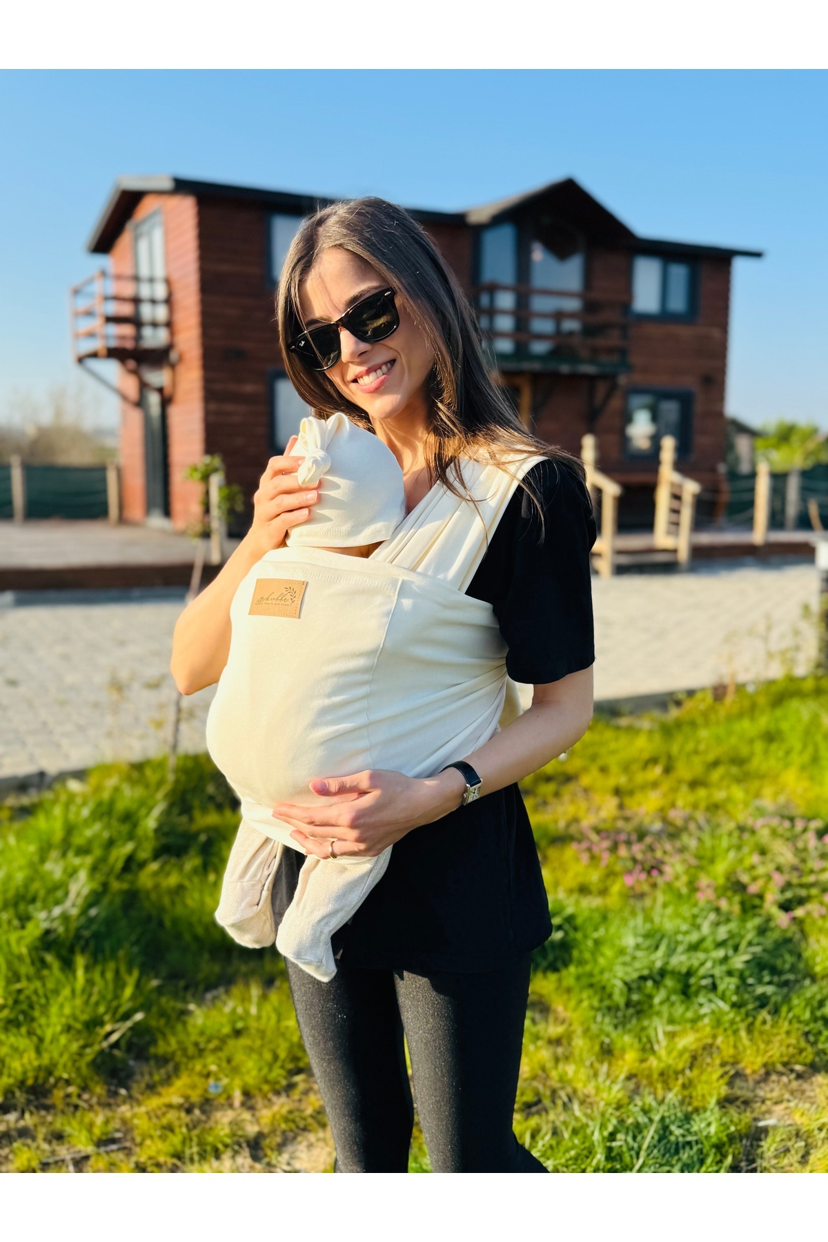 kubbe Pamuklu Esnek Wrap Sling, Cepli Anakucağı - Premium Birinci Sınıf - BabyWearing Kanguru fotoğrafı 5 (önizleme)