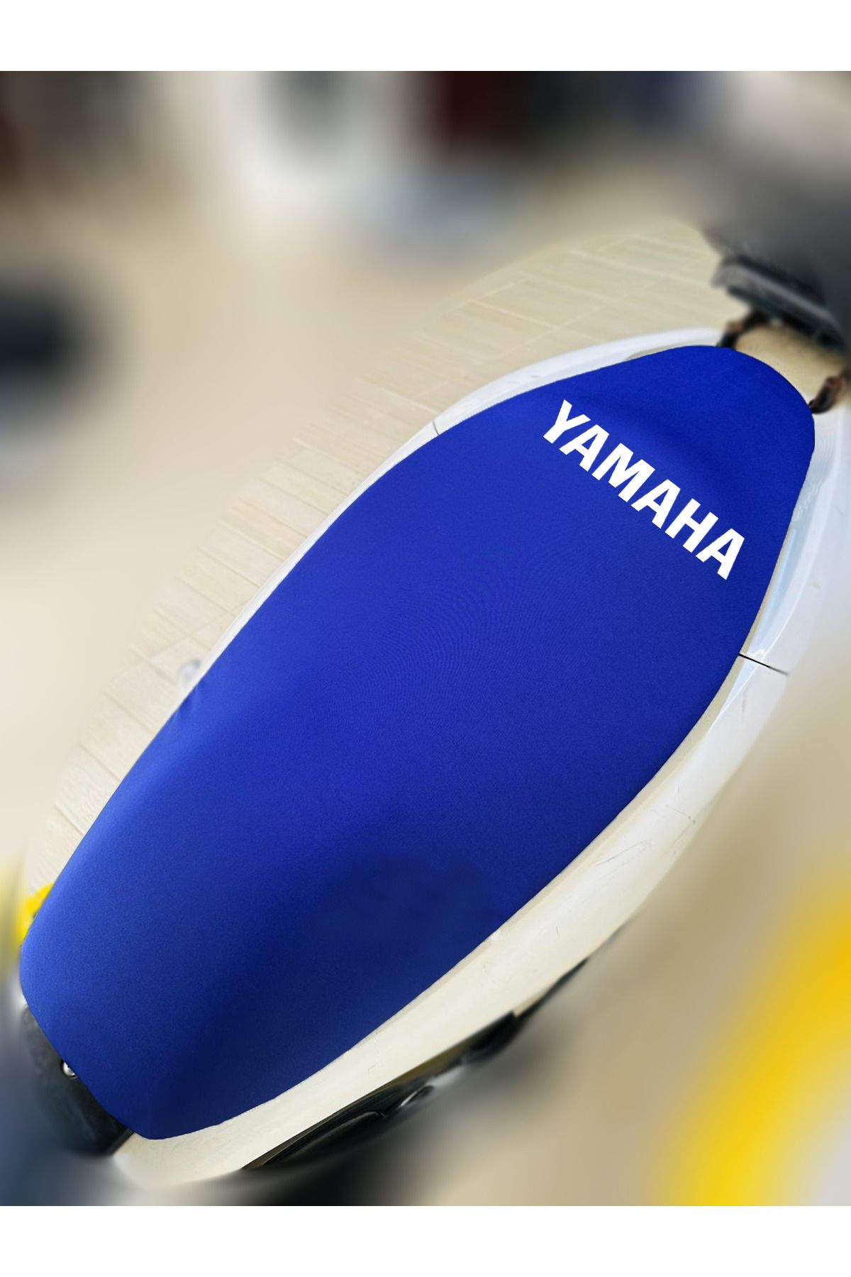 ULTRASHOP Yamaha Nouvo Mavi Kumaş Motosiklet Sele Kılıfı Logolu Penye Sele Koltuk Kılıfı-A