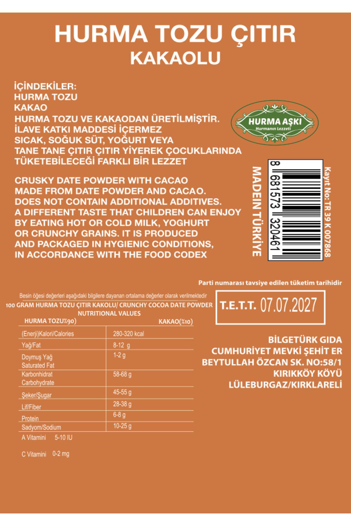 Hurma Aşkı-150 Gr Date Powder with Crispy Cocoa 4