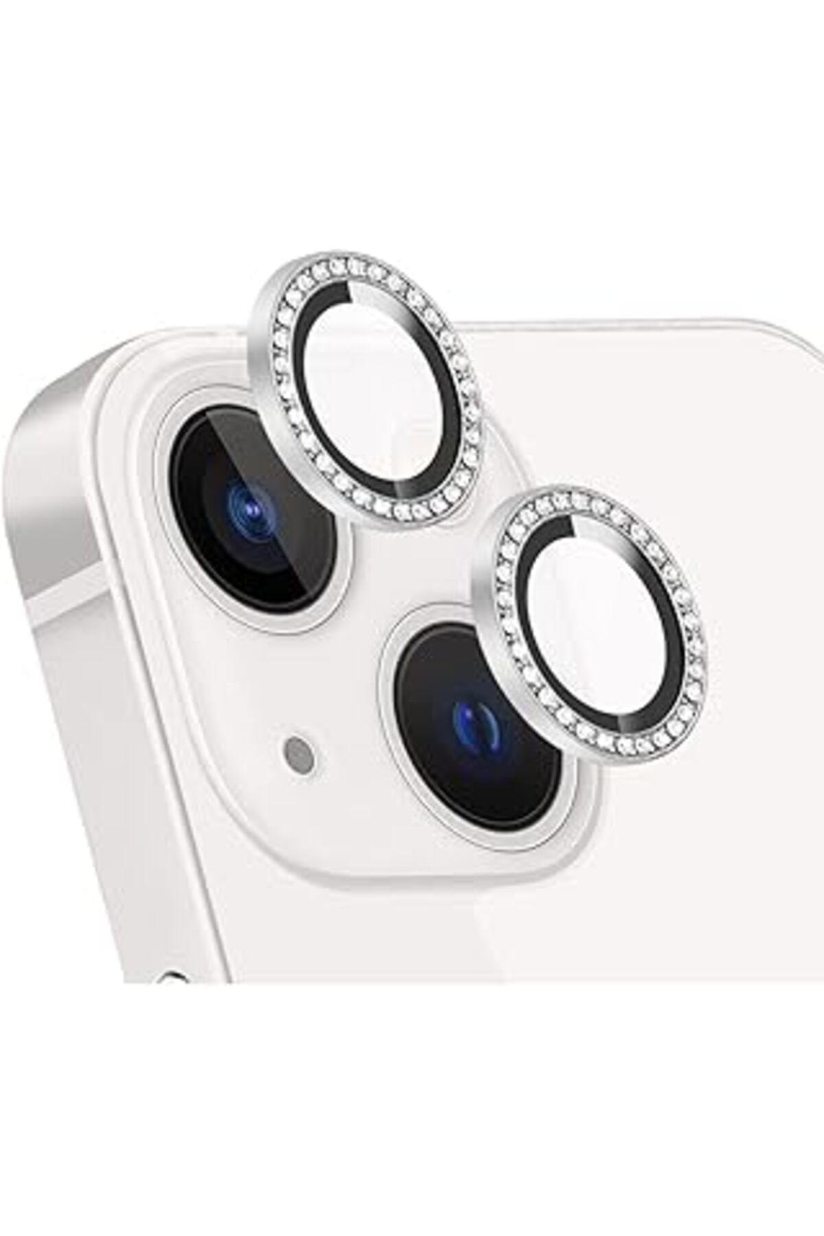 Pazarcan Kzy İletişim Apple Iphone 13 Taşlı Tasarım Temperli Cam Kamera Lens Koruyucu - Gümüş