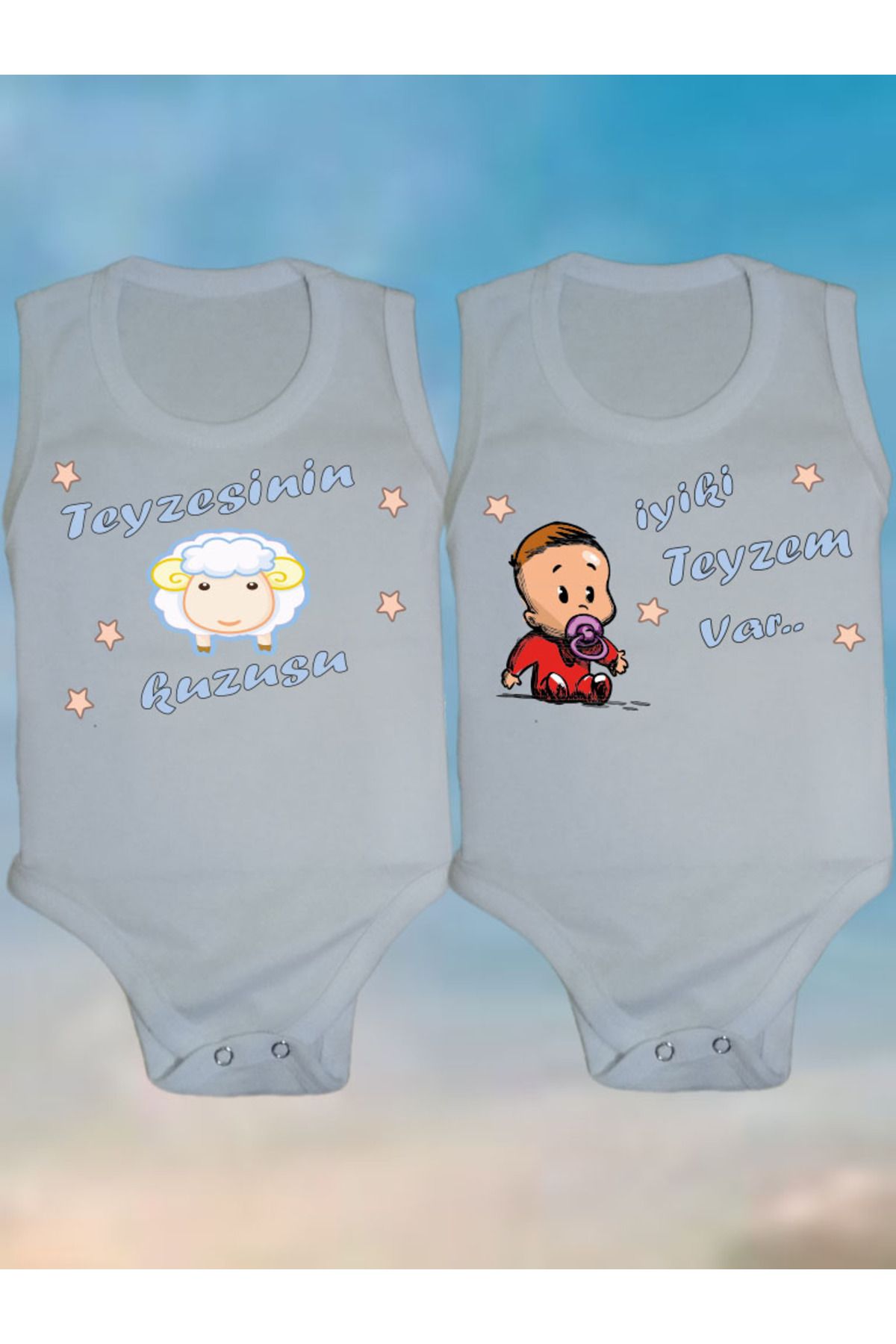 NSR tasarım 2'li Teyze Seri 1 Baskılı Erkek Bebek Body Zıbın