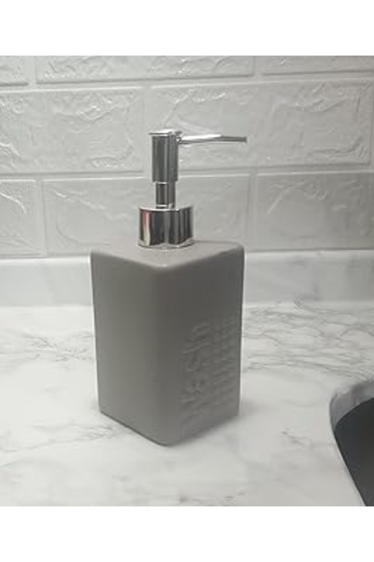 Roses Store Seramik Sivi Sabunluk Gri Modern 7x7x17cm 300ml Banyo Seti