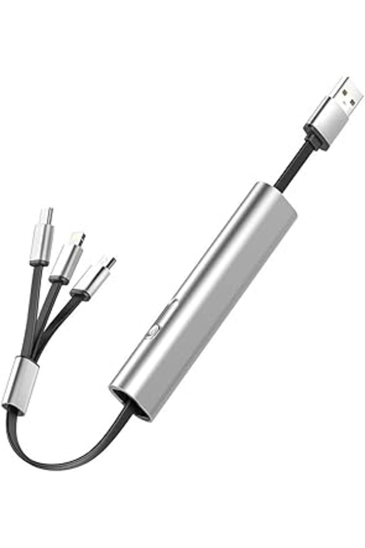 Pazarcan 3In1 Telefon Şarj Kablosu Alüminyum Kasa Taşınabilir Light-Ning Type-C Micro Usb Çok Uçlu Şarj Kutu