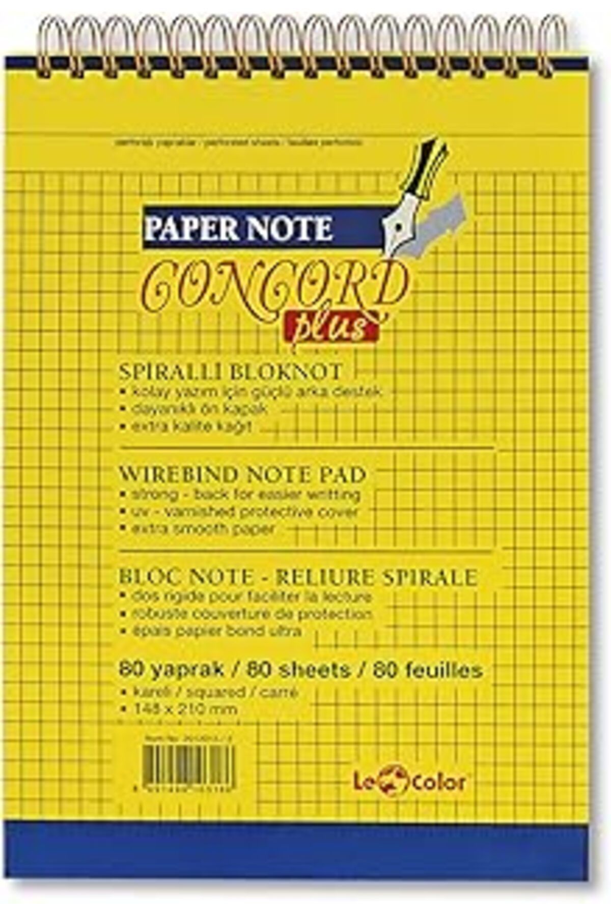 Karachil Lé Color 2012014/2 Concord Plus Yumuşak Kapak, Sarı Kağıt Spiralli Bloknot, Sarı