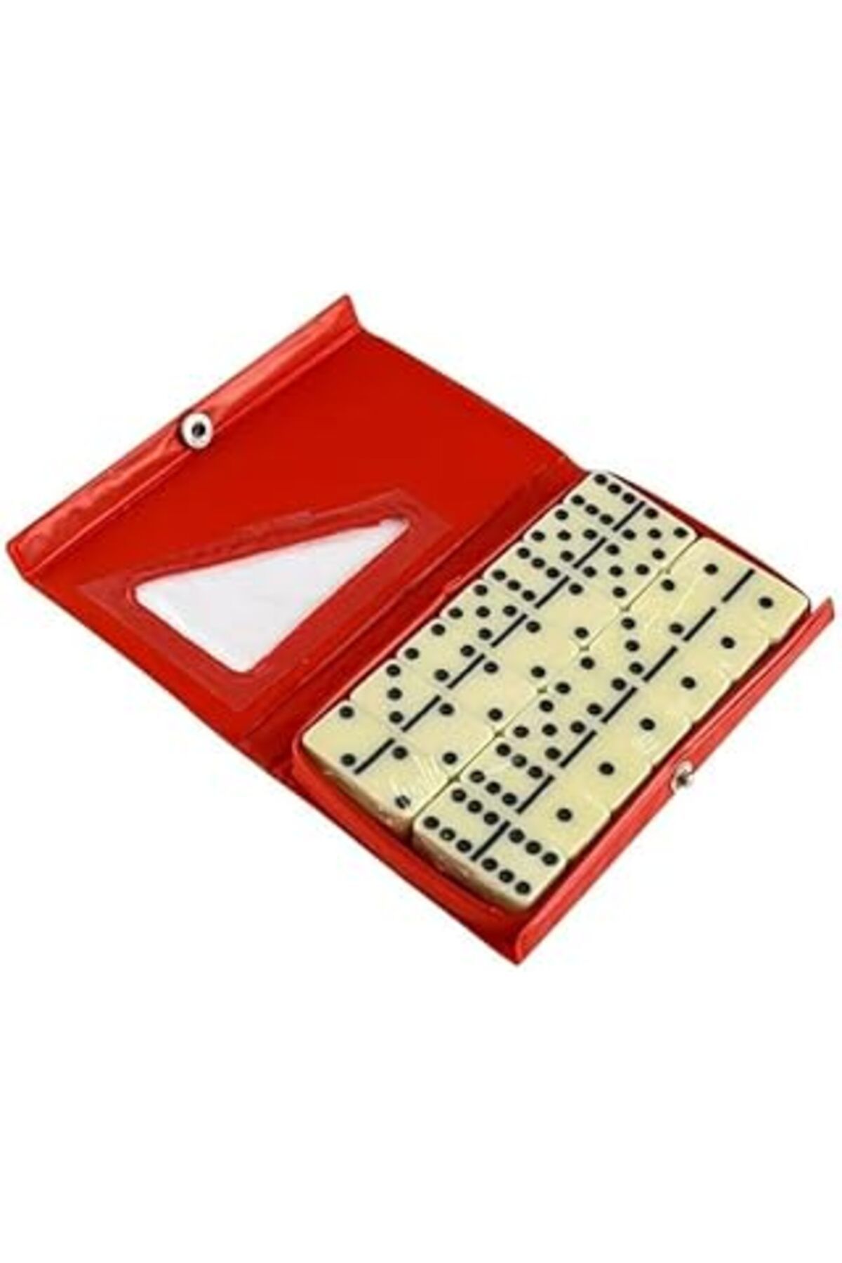 Qedii Renkli Deri Çantalı Melamin Domino Oyunu 28 Taş Dominoes Double Six Aile Oyunu (Kırmızı)