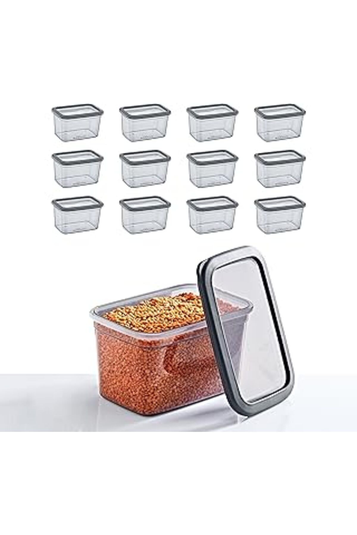 Mu Art-Smartware Set of 12 Skali Rectangular Storage Container Anthracite 1210 ml - Anthracite, Multi-Purpose Storage 1