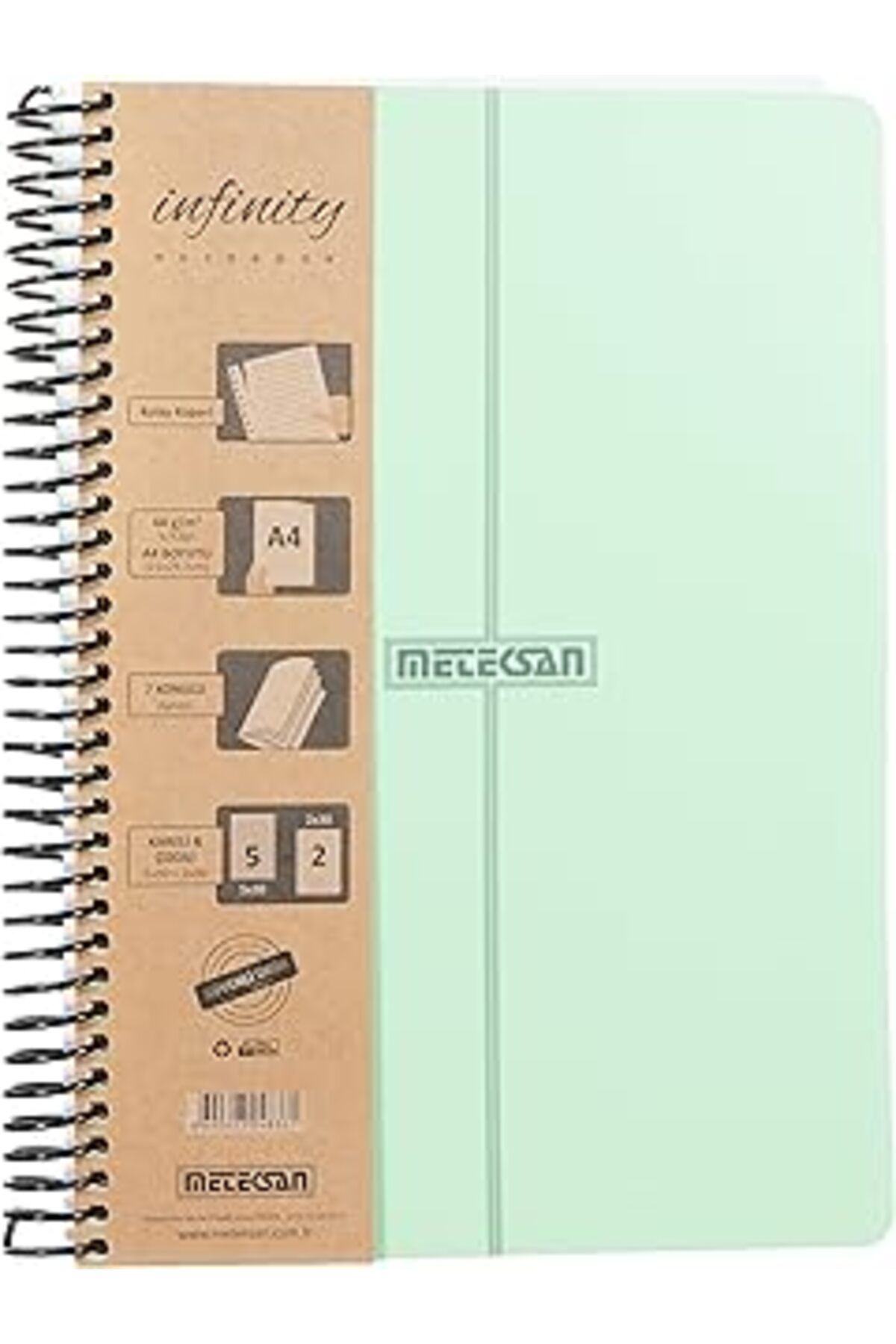 Pazarcan Meteksan Infinity Pastel Serisi, A4, 7 Konulu (5 Kareli, 2 Çizgili) 210 Yaprak Pp Kapaklı Spiralli