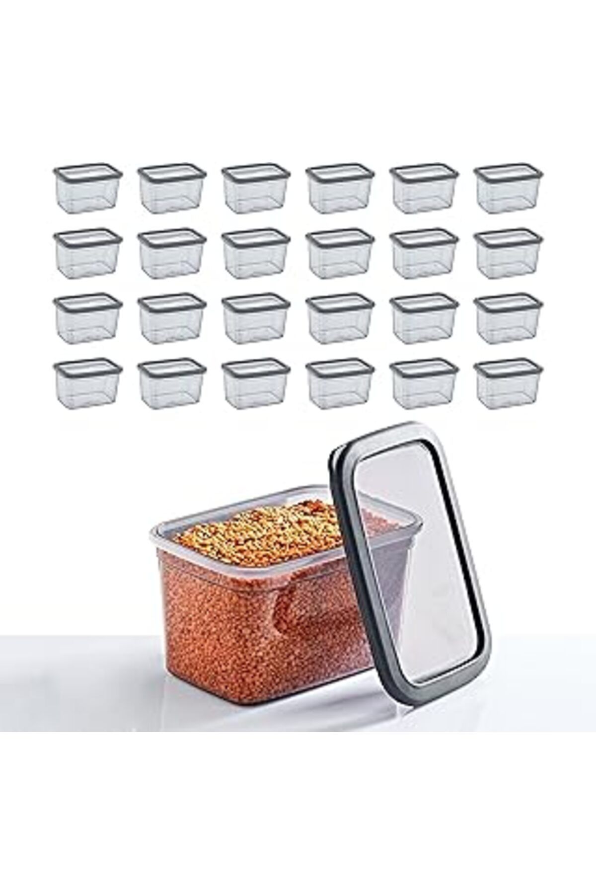 Pazarcan Smartware 24'lü Set Skali Dikdörtgen Saklama Kabı Antrasit 1210 ml - Antrasit, Çok Amaçlı Saklama