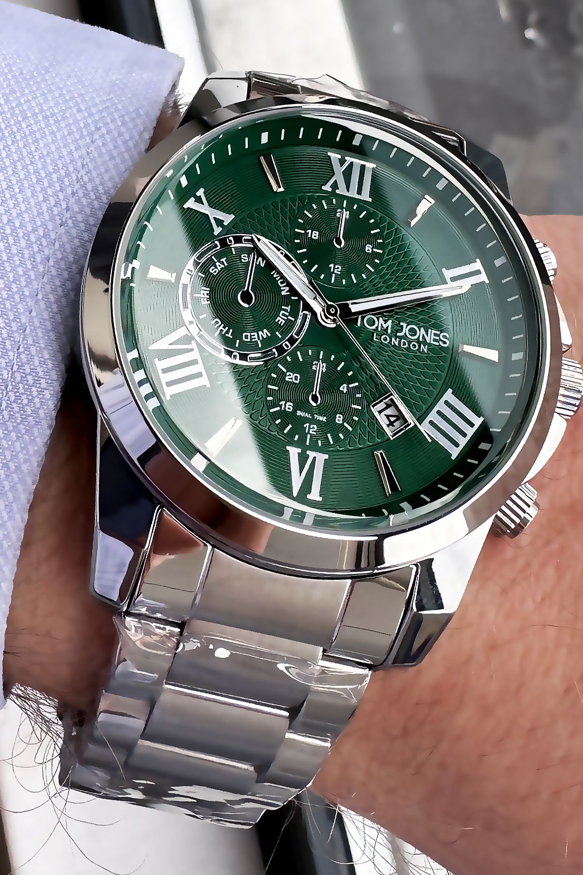 Tom Jones-Men's Wristwatch 3 Atm Waterproof Silver Color Steel Strap + Bracelet CBK626 4