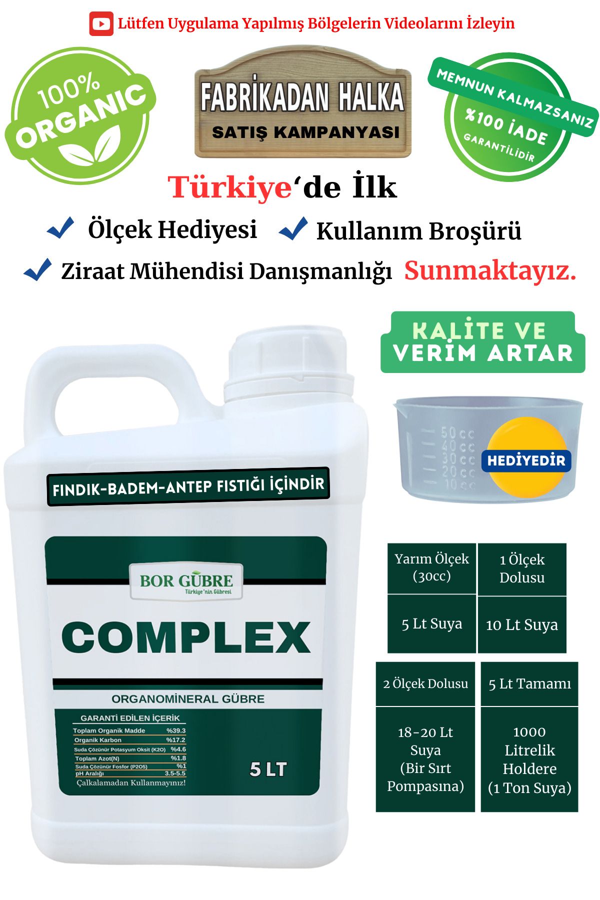 Bor Gübre Fındık, Badem, Antep Fıstığı İçin Mikro Elementli Organik Gübre Complex- 5Lt Kalite ve Verim Artar