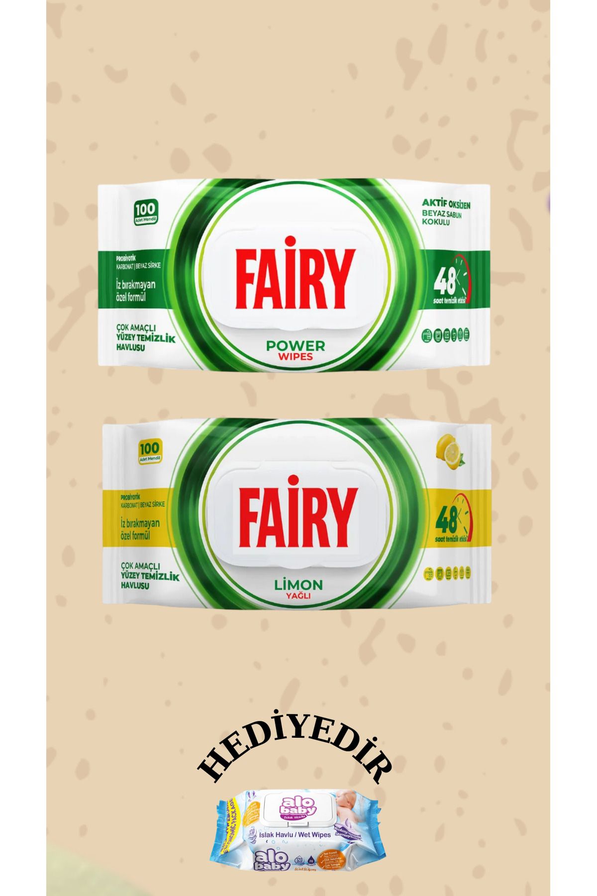 Fairy Çok Amaçlı Yüzey Temizleme Mendil 100 Yaprak | Limon Yağlı | Beyaz Sabun | 2 Paket