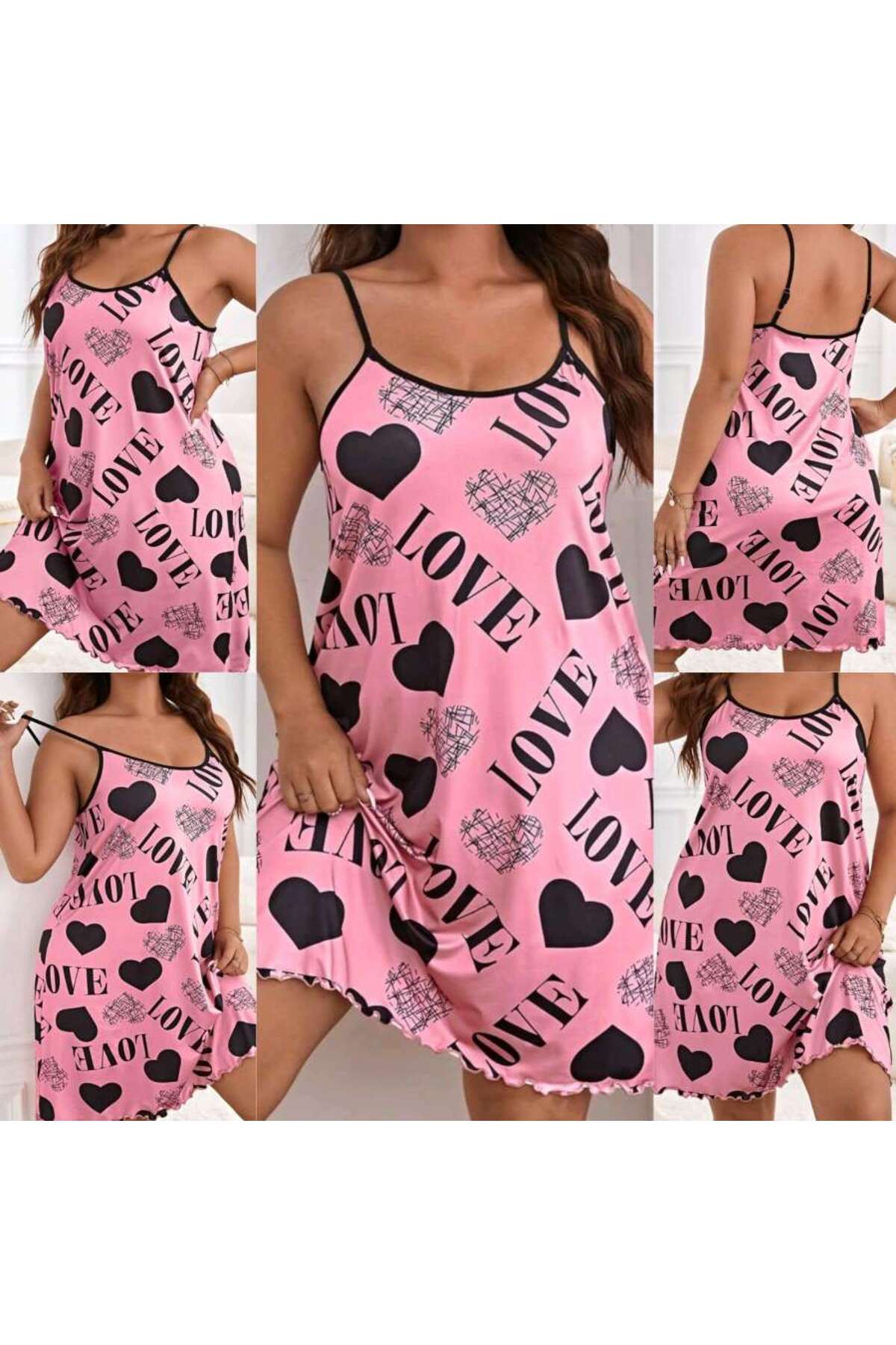 RAHAF TİCARET Kadın spagetti kayışı v yaka gecelik