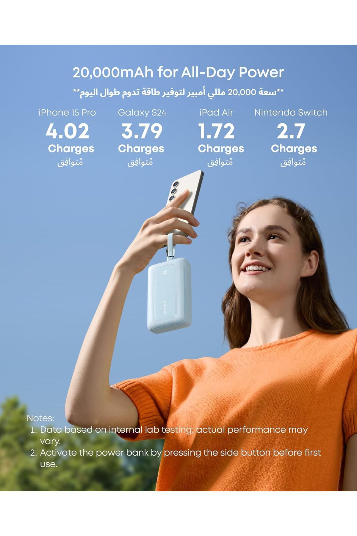 Anker-Anker Zolo Power Bank, Portable Fast Charger 20,000mAh 30W with Built-In Lightning and USB-C Cables 5