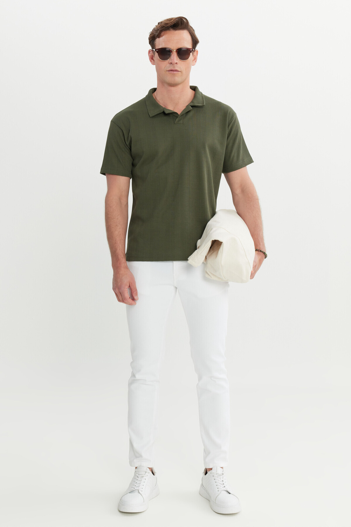 AC&Co / Altınyıldız Classics-Men's Khaki Relax Fit Relaxed Cut Polo Neck T-Shirt 2
