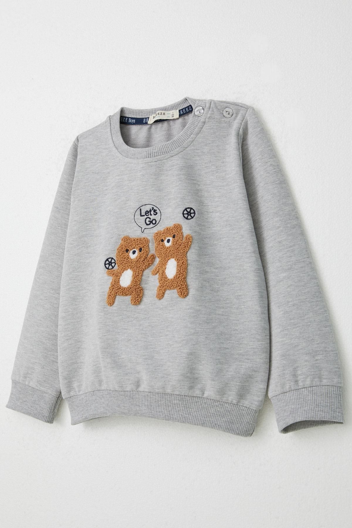 Breeze-Baby Boy Tracksuit Set Cute Embossed Moonlight Friends Printed 9 Months-3 Years, Light Gray Melange 6