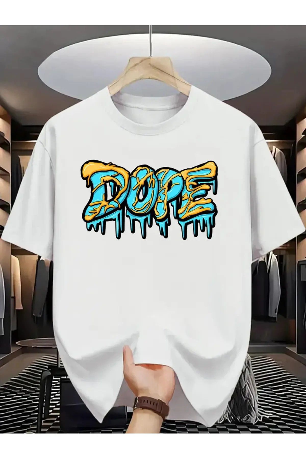 Drapara Erkek Yaz Modası Kısa Kollu Tişört, "Dope" Baskılı Günlük O Yaka Tişört