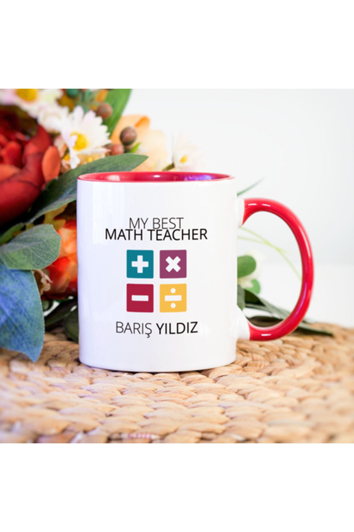 TimeStart Kişiye Özel Kırmızı Renkli Matematik Öğretmeni Kupa Bardak - Model 2