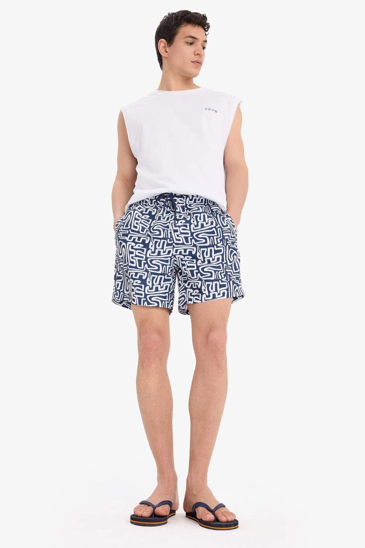 DeFacto-Patterned Mesh Lined Short Length Swim Shorts A7376Ax25Hs 3