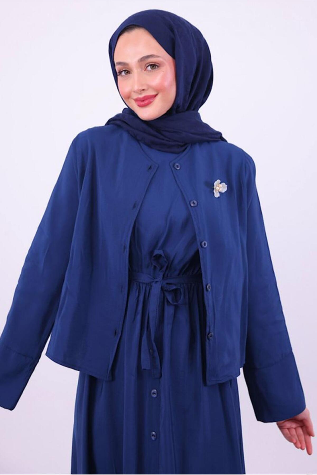 TRENDTESETTÜR-Women's Dark Blue Belted Jacket Dress t 5384 3