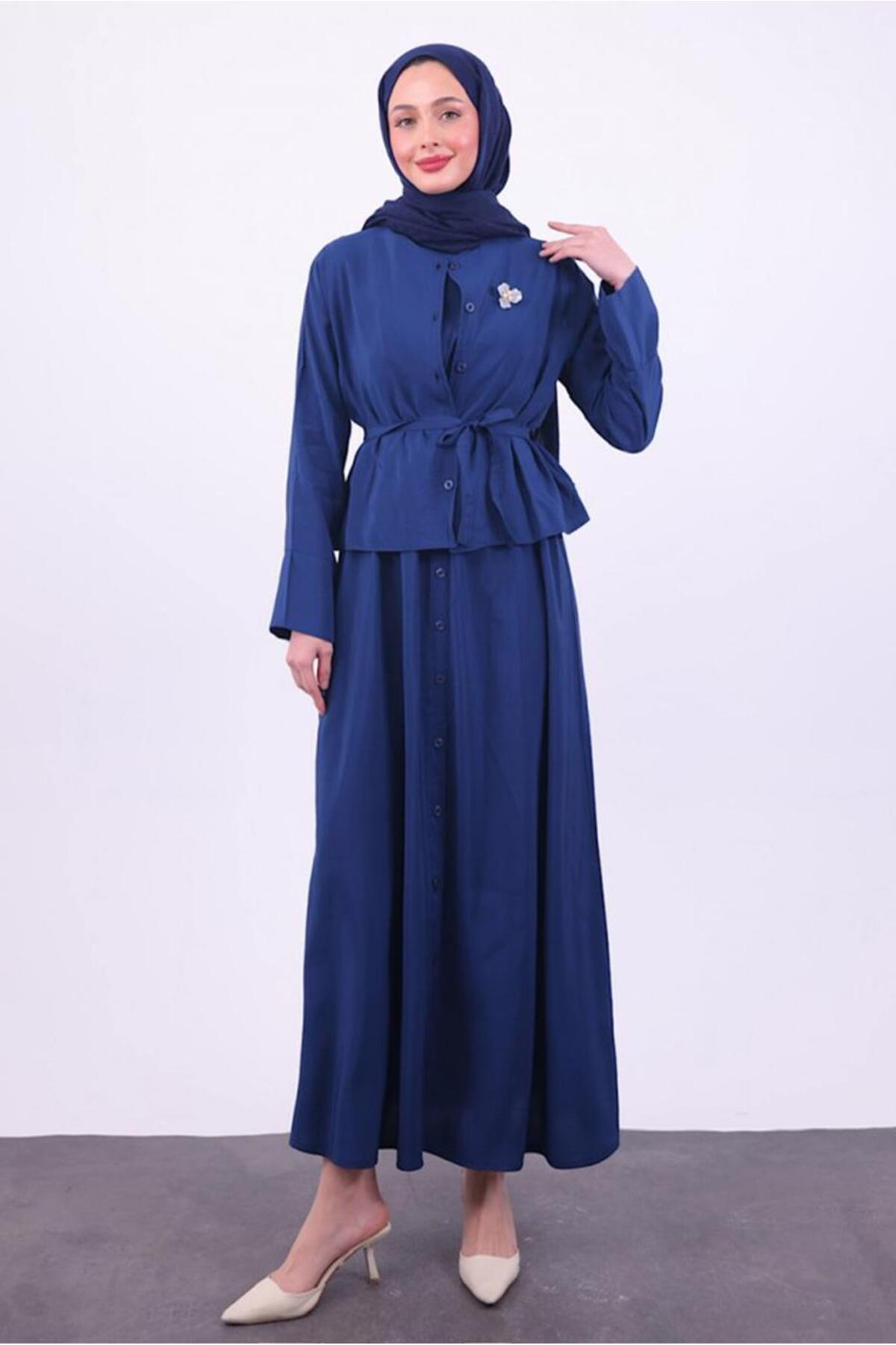 TRENDTESETTÜR-Women's Dark Blue Belted Jacket Dress t 5384 1