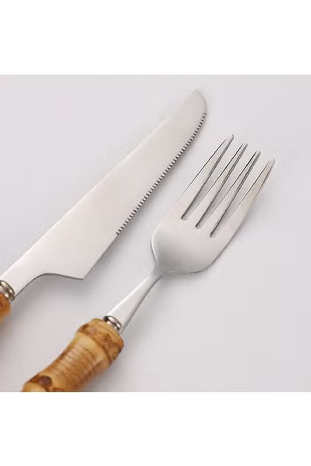 Generic-4-piece Creative Bamboo Handle Stainless Steel Cutlery Set, Including Knife, Fork And Spoon 5
