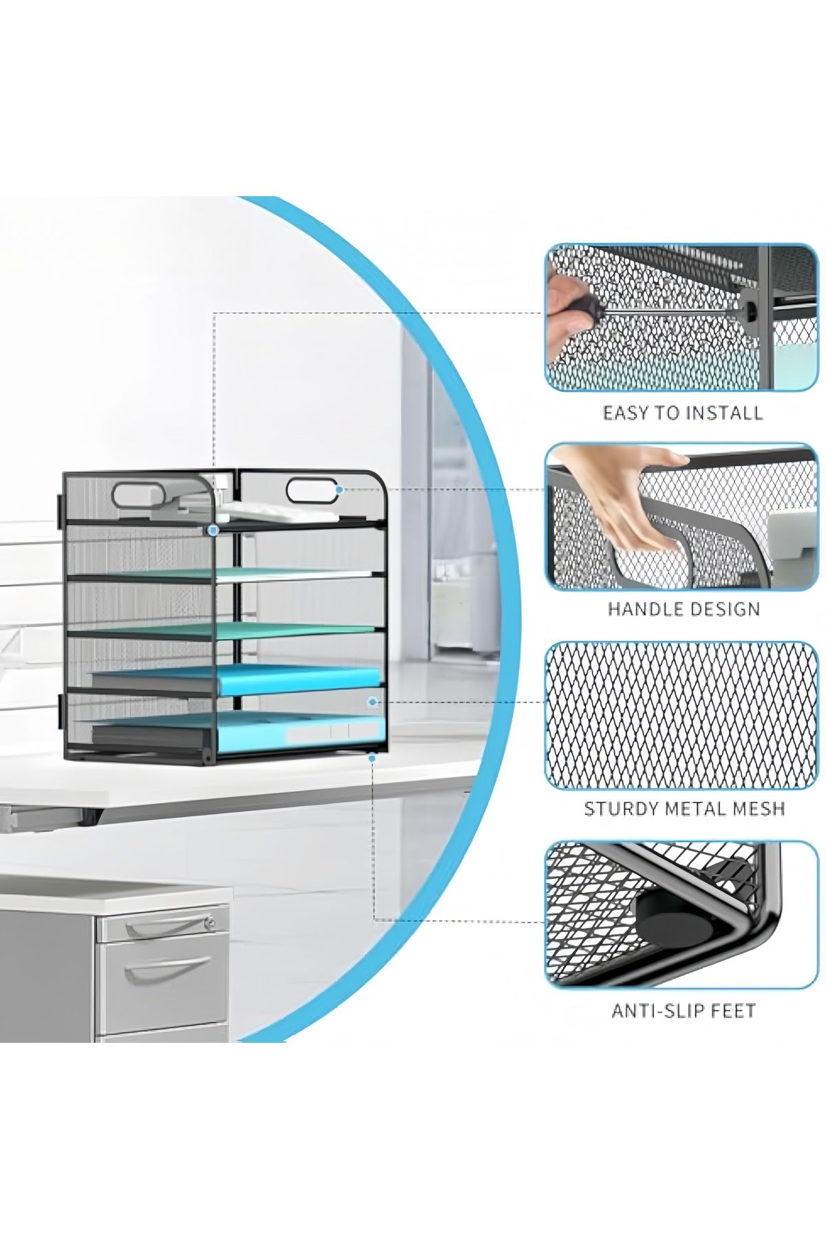 COOYA-5-layer desktop file organizer,durable,non-slip,portable handle,easy to assemble,for office, black 2