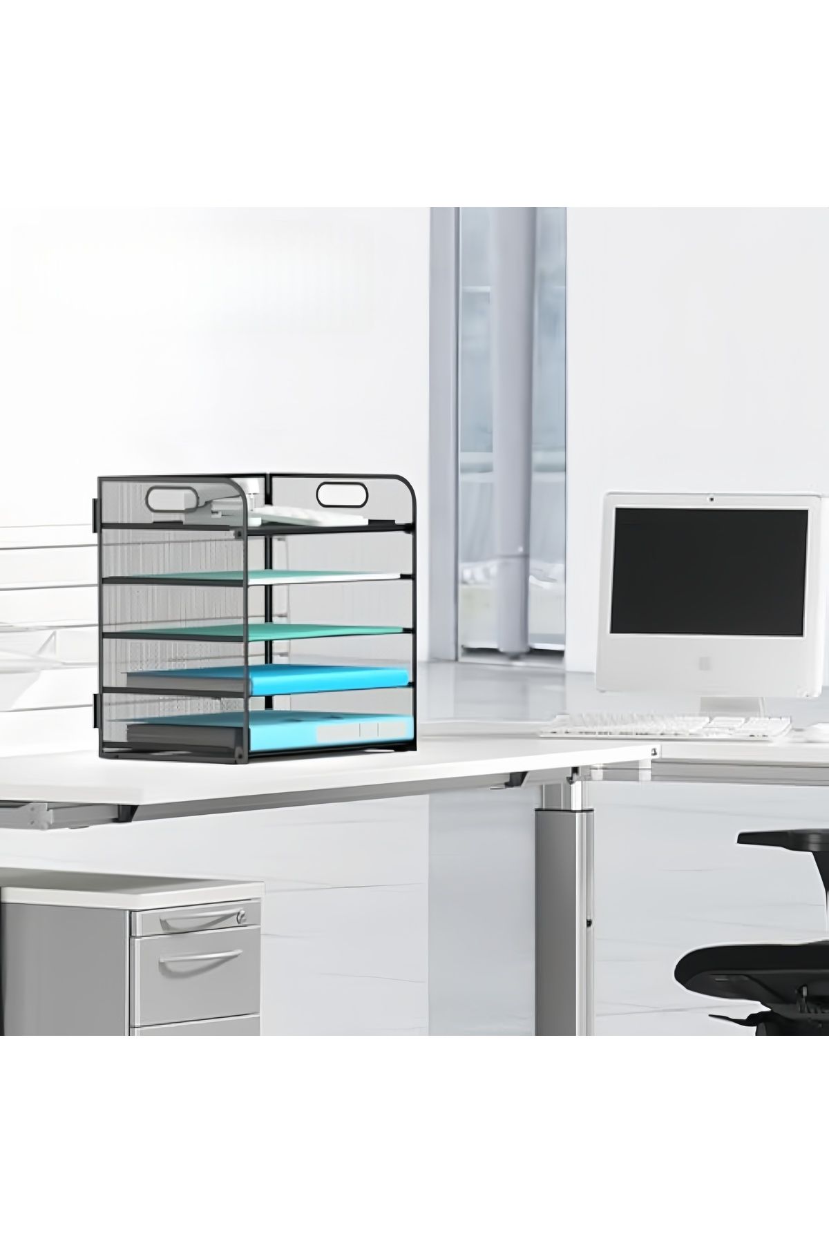 COOYA-5-layer desktop file organizer,durable,non-slip,portable handle,easy to assemble,for office, black 6