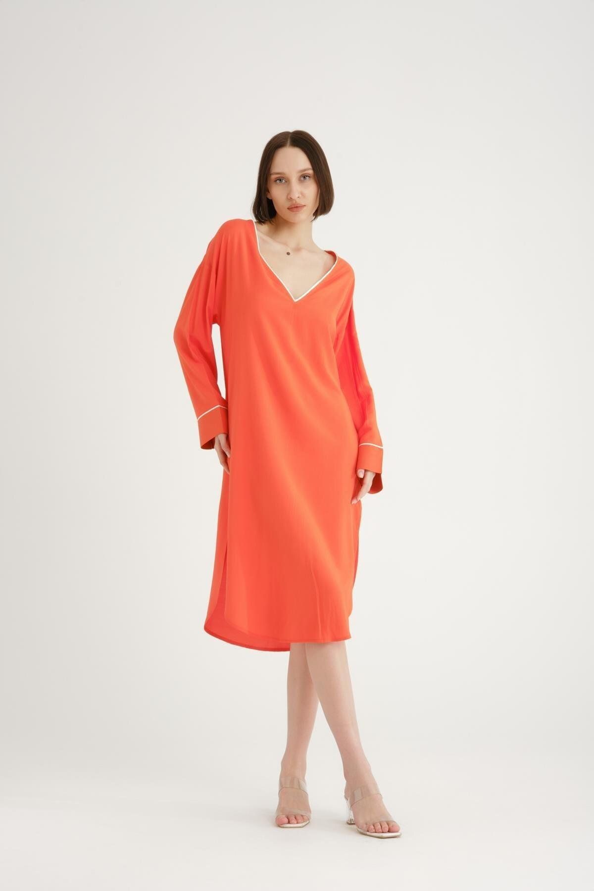 Store Uzun Kollu V Yaka Midi Kaftan - Plaj Giyim İçin İdeal