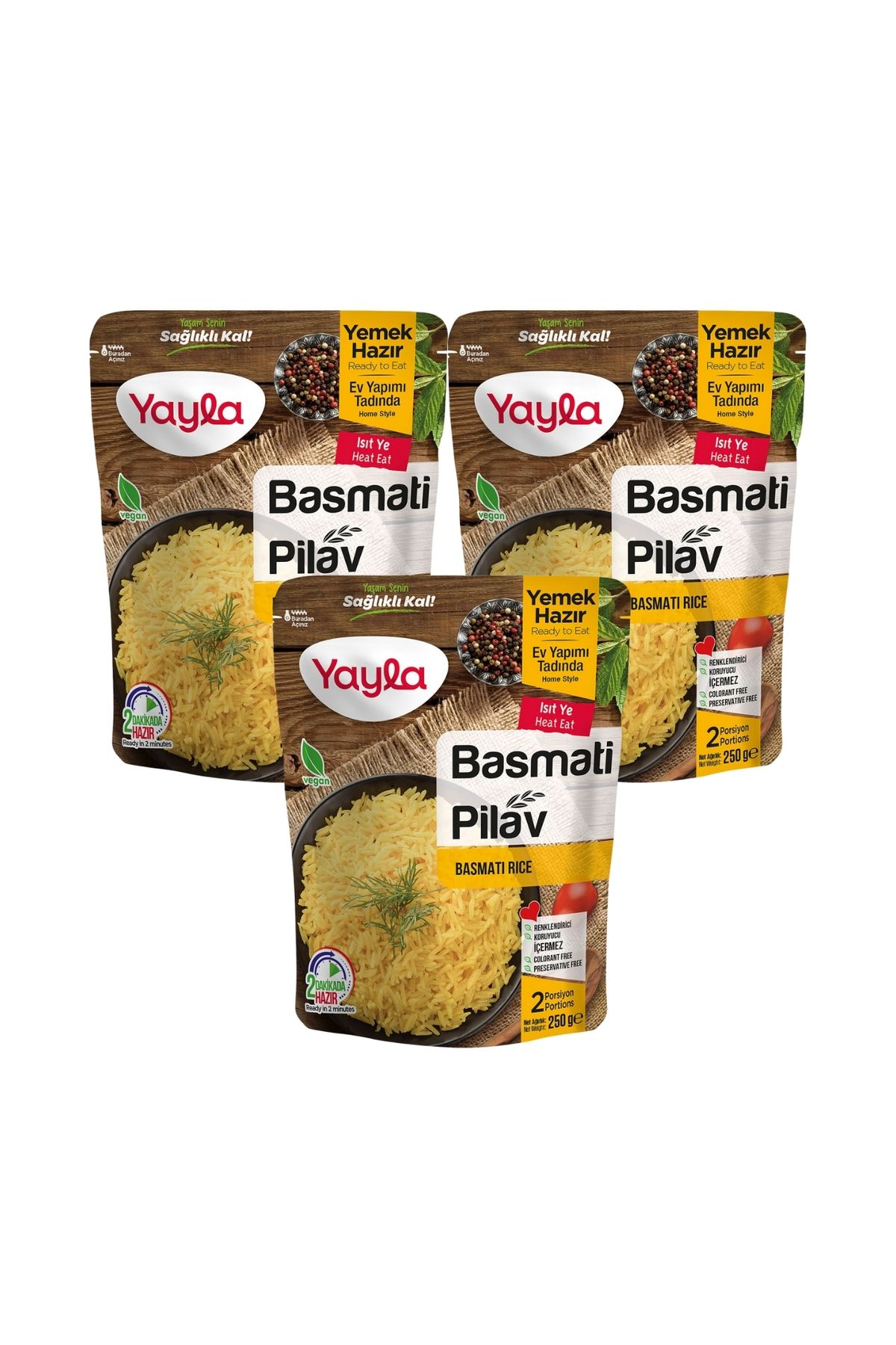 Yayla 3'lü Yayla Yemek Hazır Basmati Pirinç Pilavı 250 gr