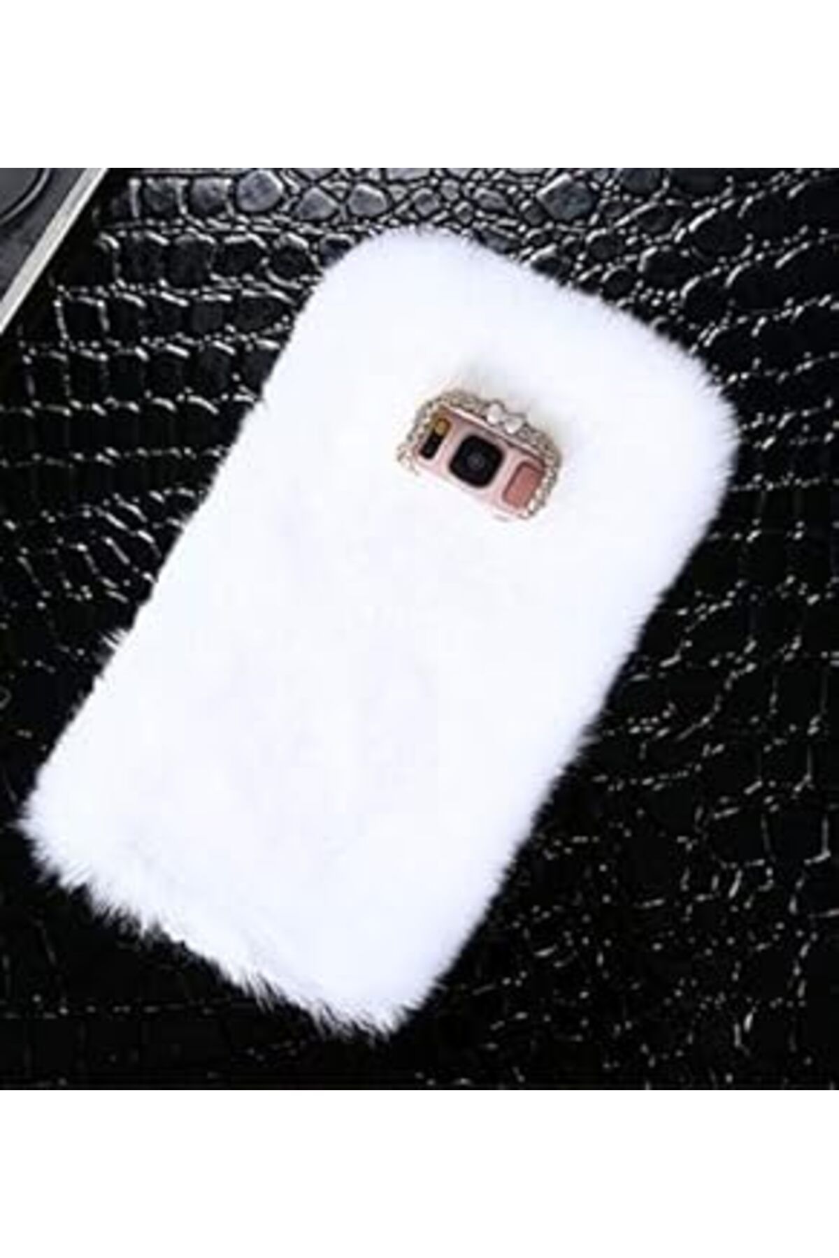 Mu Art Galaxy J7 Core Uyumlu Tüylü Yumuşak Peluş Kılıf (Beyaz)