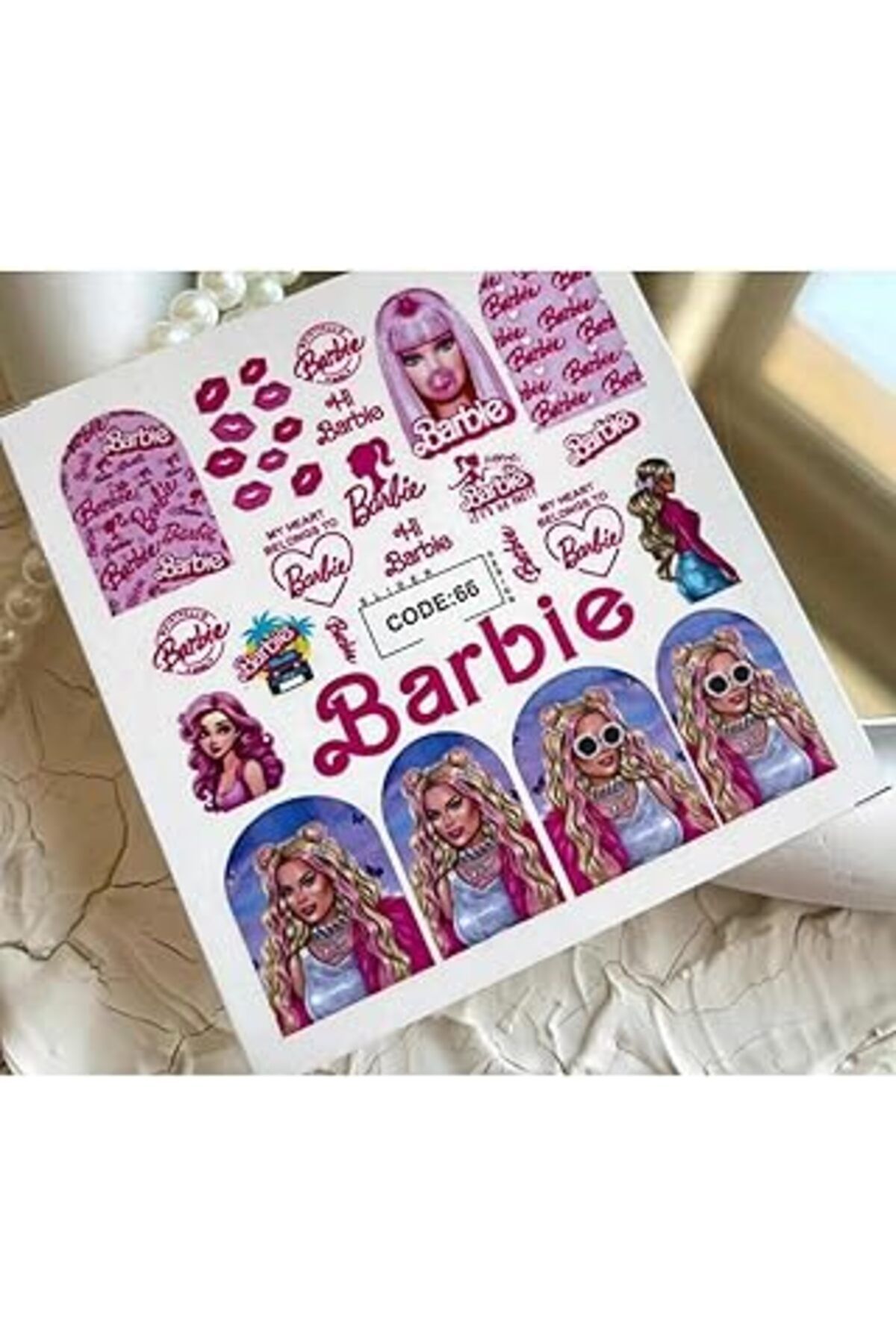 Karachil Barbi Desenli Tırnak Dövmesi Tırnak Tattoo Nail Art Tırnak Sticker Scanm40