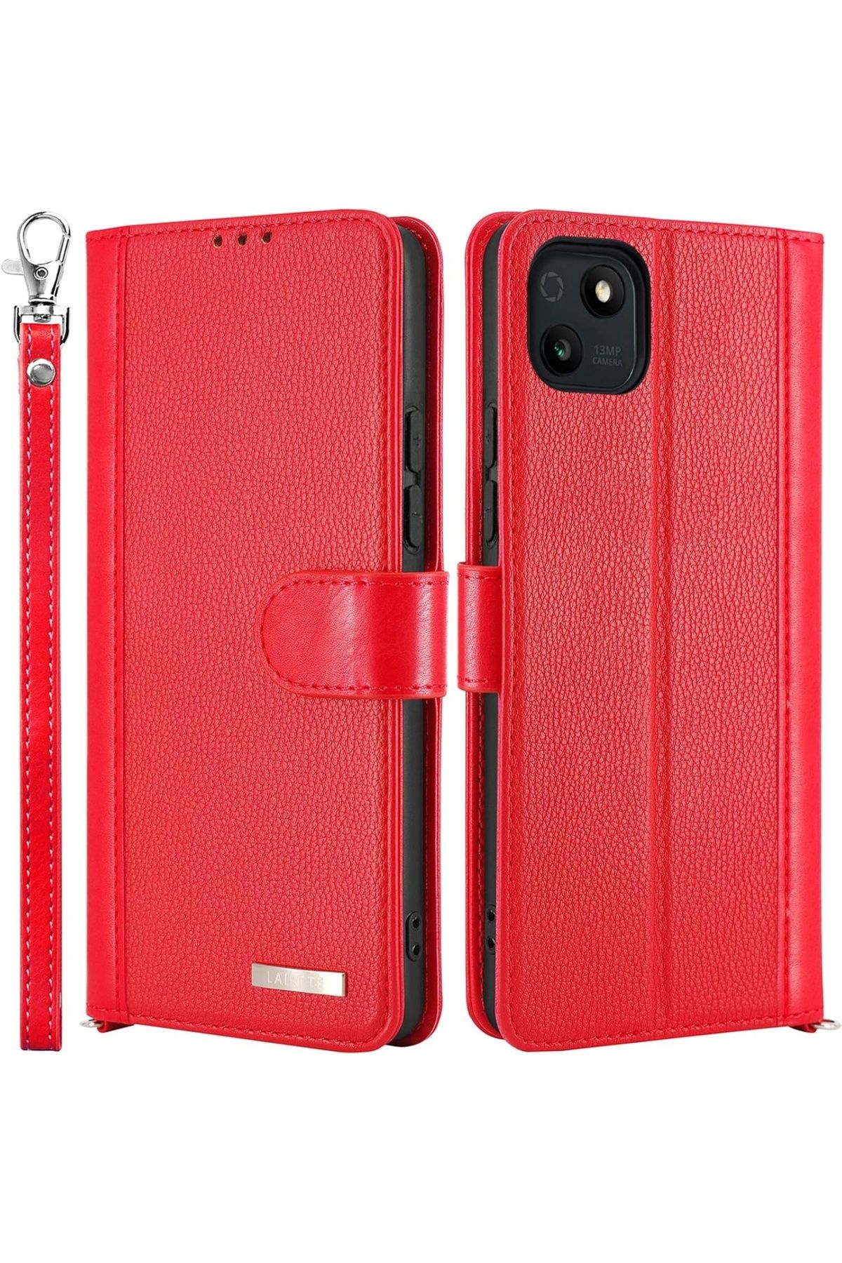 Wiko-Husă de protecție cu rabat pentru Wiko T10 5G Lairtte, piele PU/TPU, roșu, 6,5 inchi 5