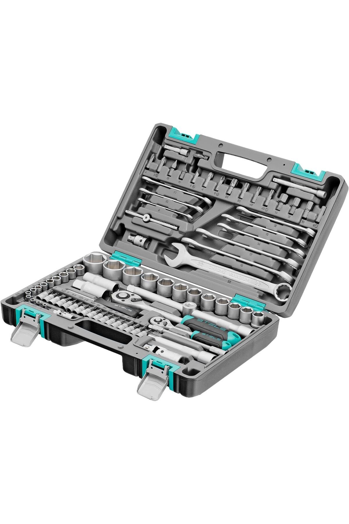 Generic-STELS 82-Pcs Hand Tool Set 1/4" & 1/2" Socket & Wrench Kit for Car, Home & Workshop Use 3