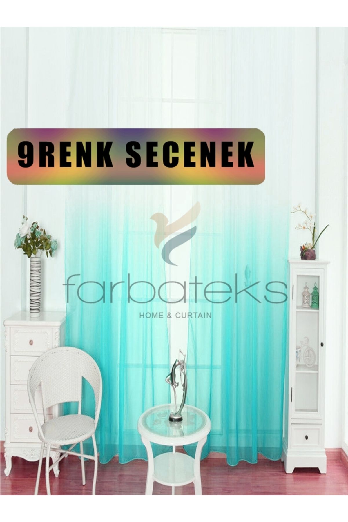 farbateks-اللون الأخضر النعناعي انتقالي تول التدرج انتقالي 2 طبقة مطوي تول الستار 1